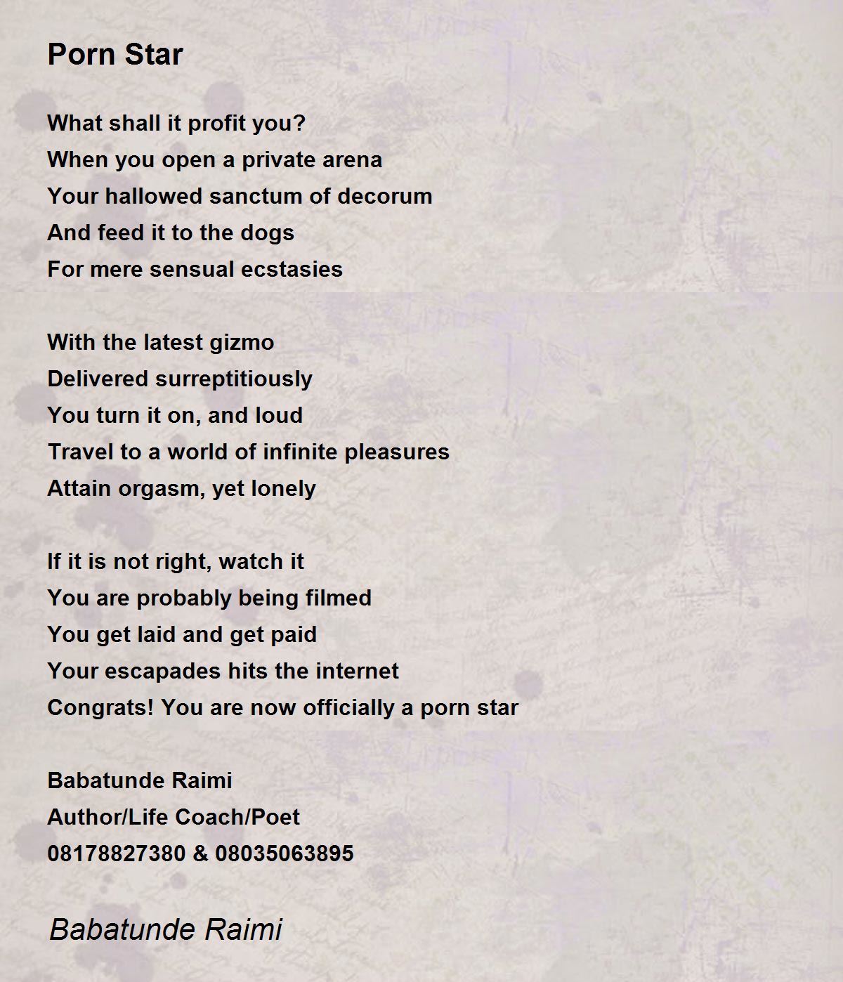 Porn Star - Porn Star Poem by Raimi Babatunde