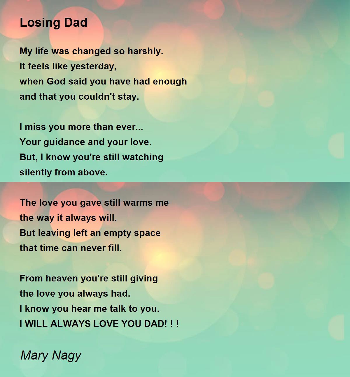 Losing Dad Poem By Mary Nagy