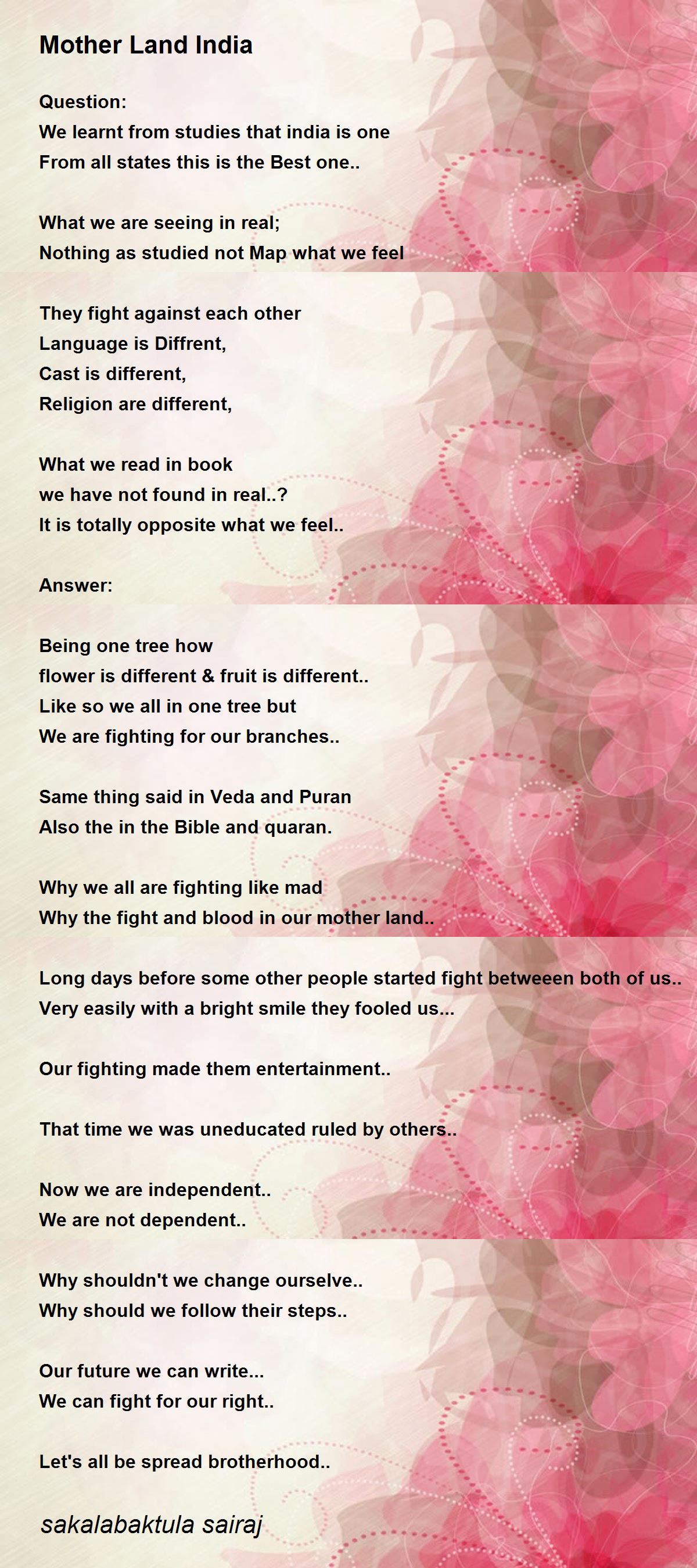 Mother Land India - Mother Land India Poem by sakalabaktula sairaj