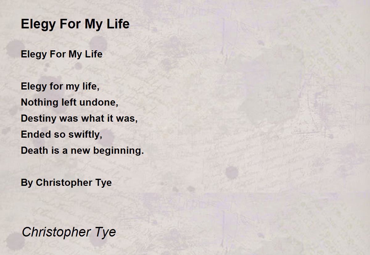 Elegy For My Life - Elegy For My Life Poem by Christopher Tye