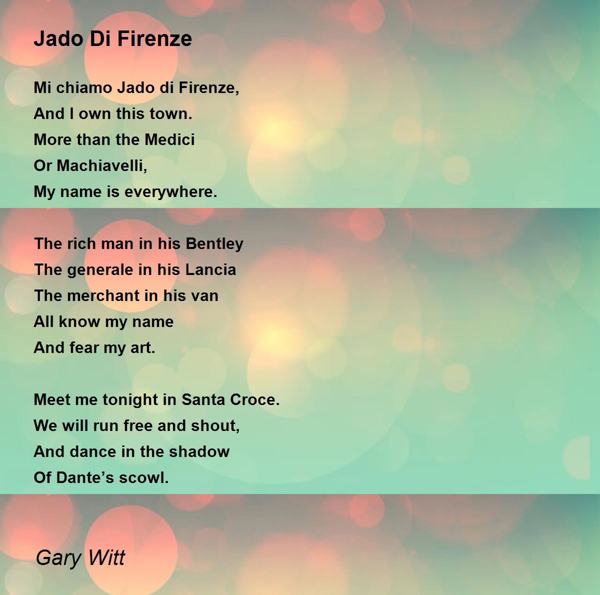 Jado Di Firenze - Jado Di Firenze Poem by Gary Witt