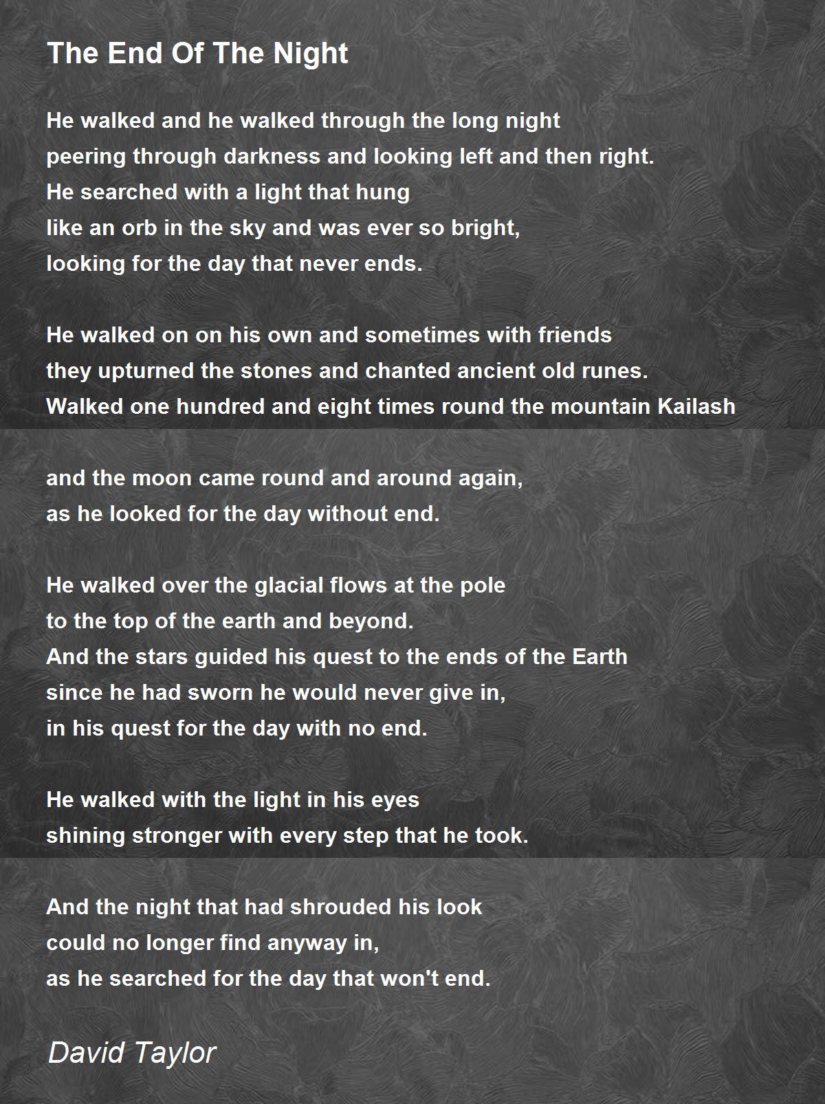 The End Of The Night - The End Of The Night Poem By David Taylor