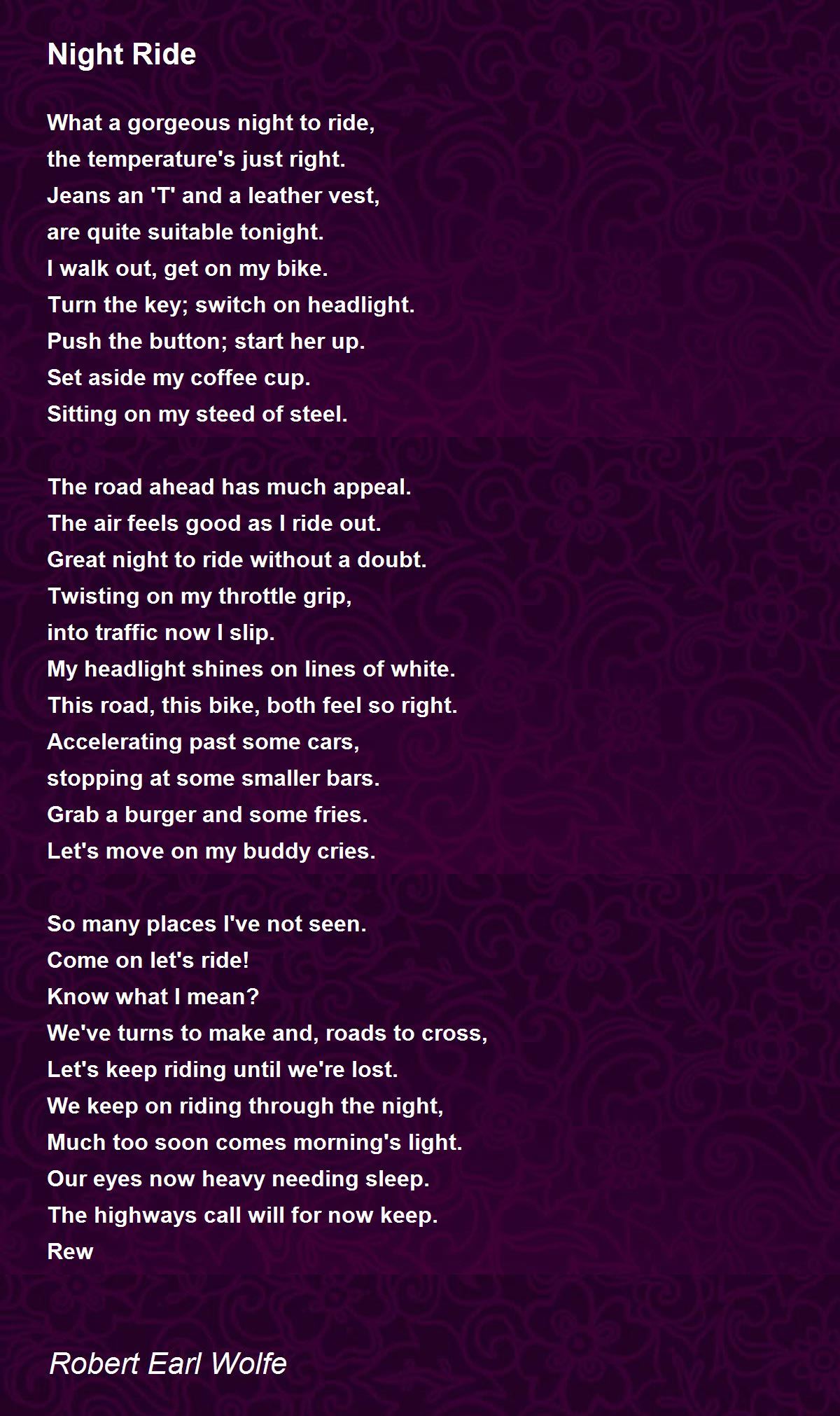 Night Ride - Night Ride Poem by Robert Earl Wolfe