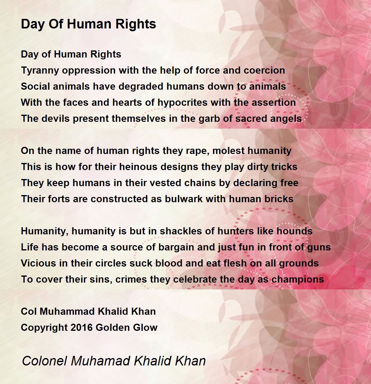 Day Of Human Rights - Day Of Human Rights Poem by Colonel Muhamad Khalid  Khan