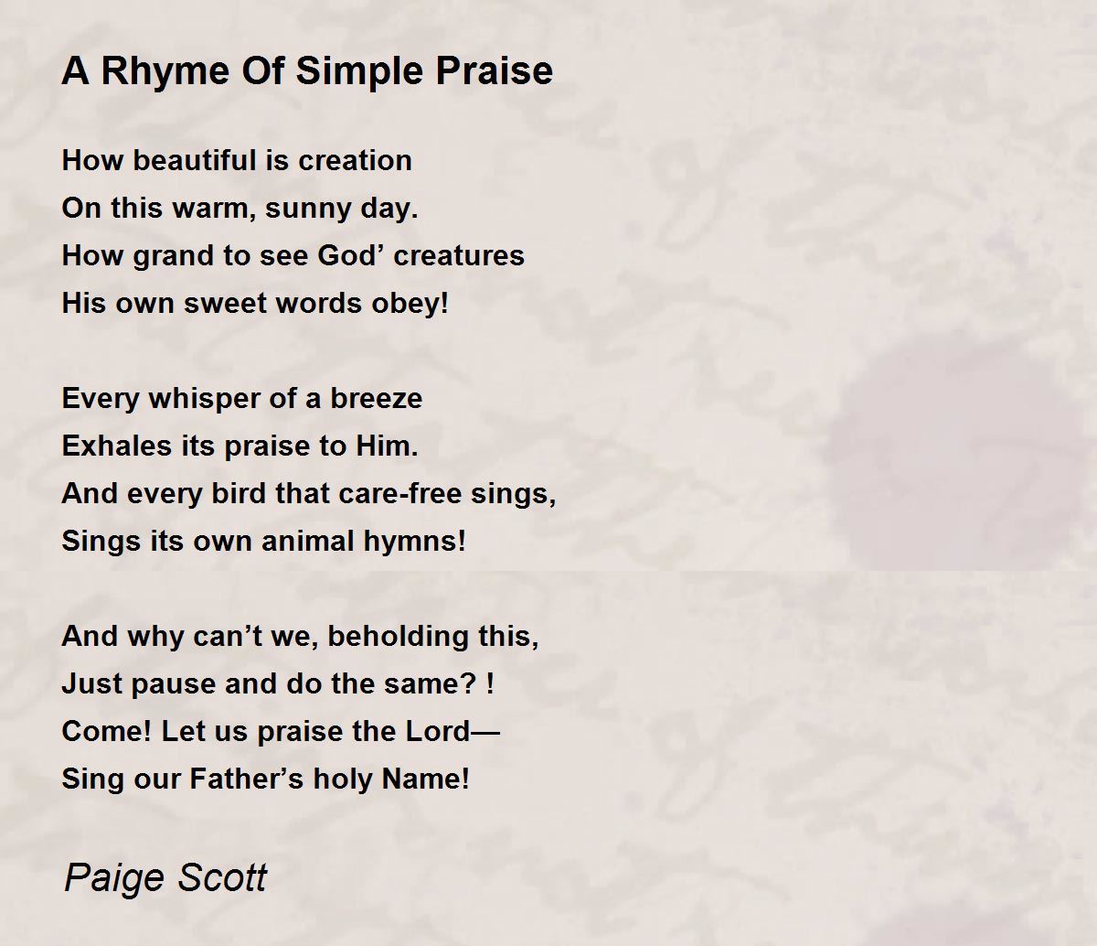 A Rhyme Of Simple Praise 