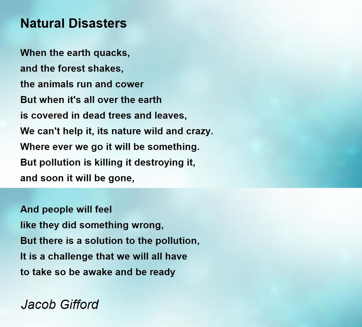 Natural Disasters Poem By Jacob Gifford