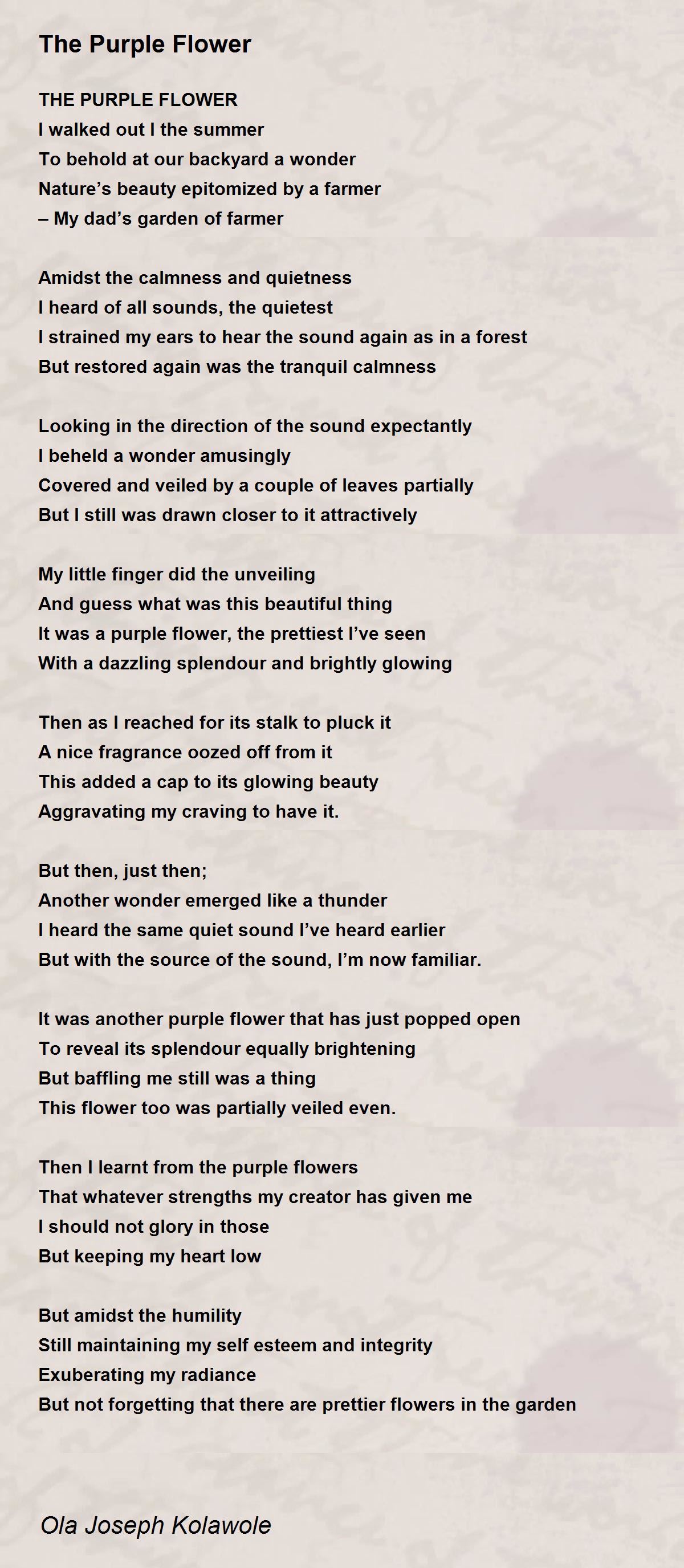 Purple Flower Poem By Ola Joseph Kolawole