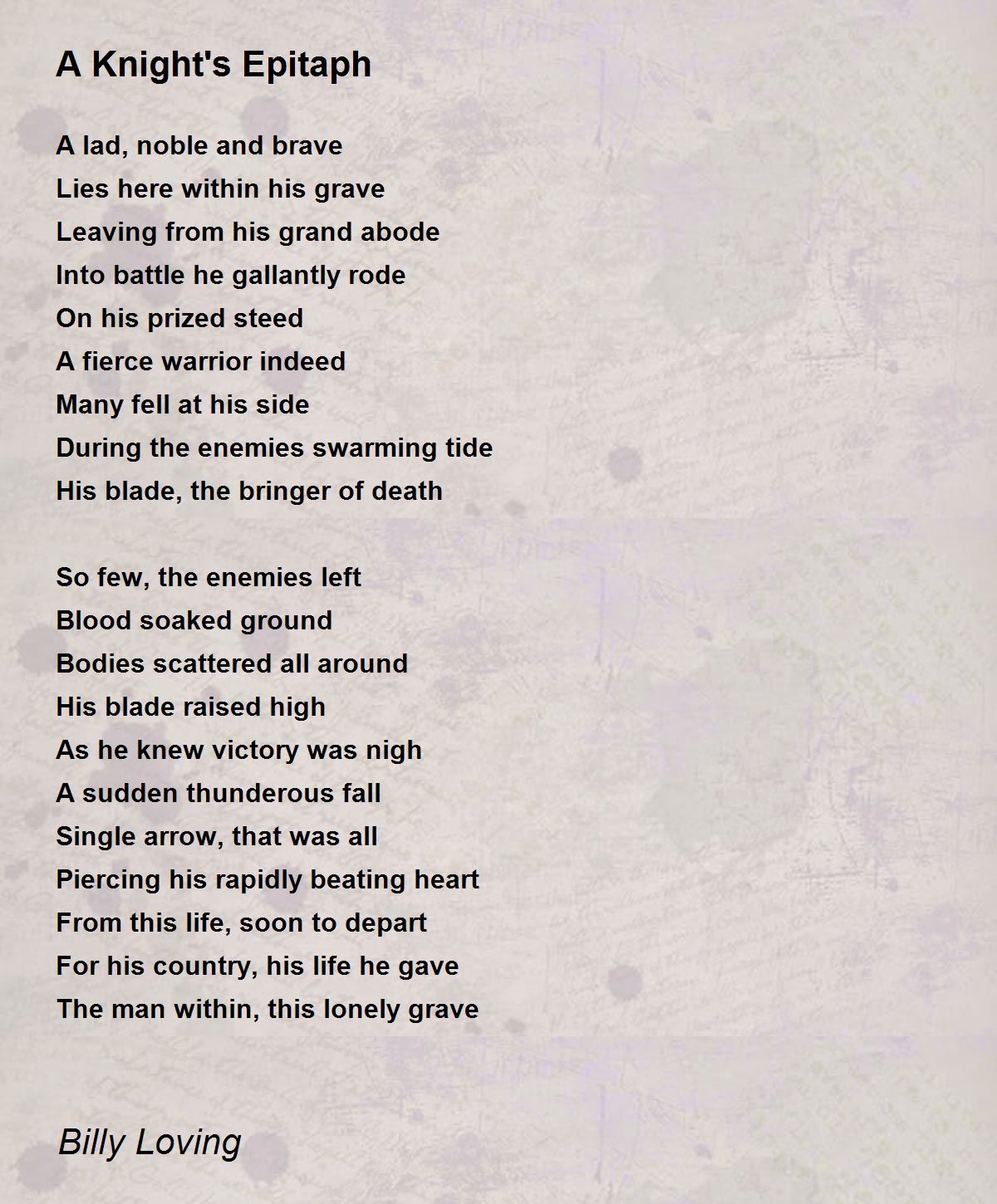 A Knight S Epitaph Poem By Billy Loving