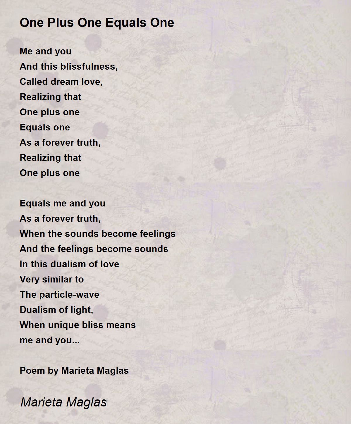 One One Equals One - Plus One Equals One by Marieta Maglas