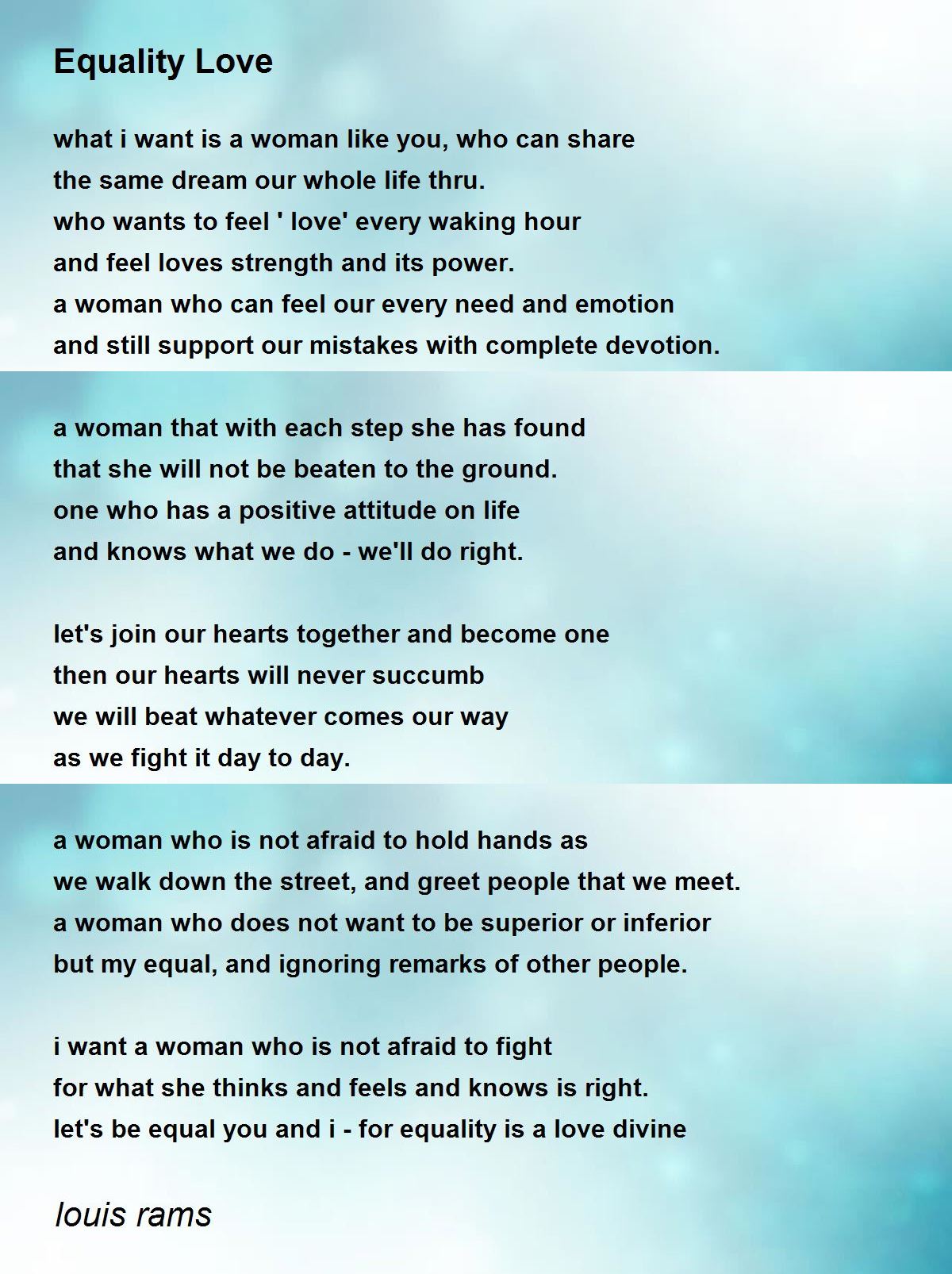Equality - Equality Love Poem by louis