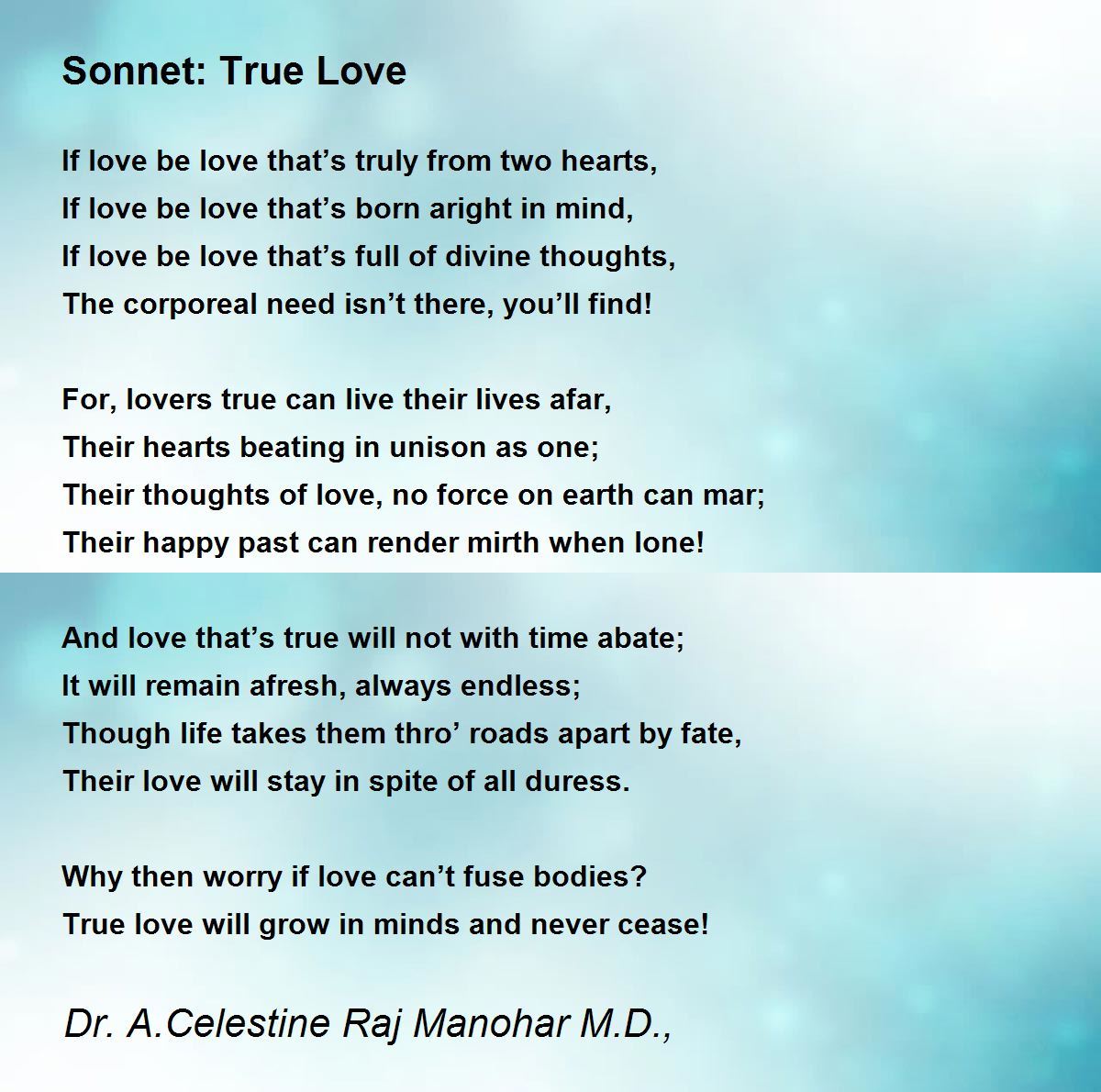 Sonnet: True Love - Sonnet: True Love Poem by Dr John Celes