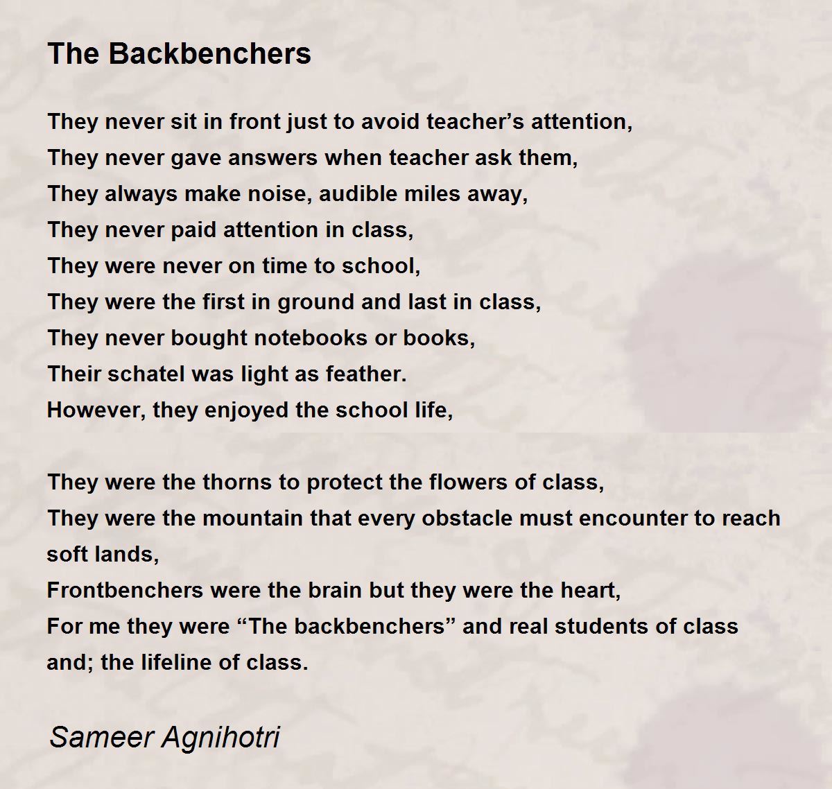 The Backbenchers - The Backbenchers Poem by Sameer Agnihotri
