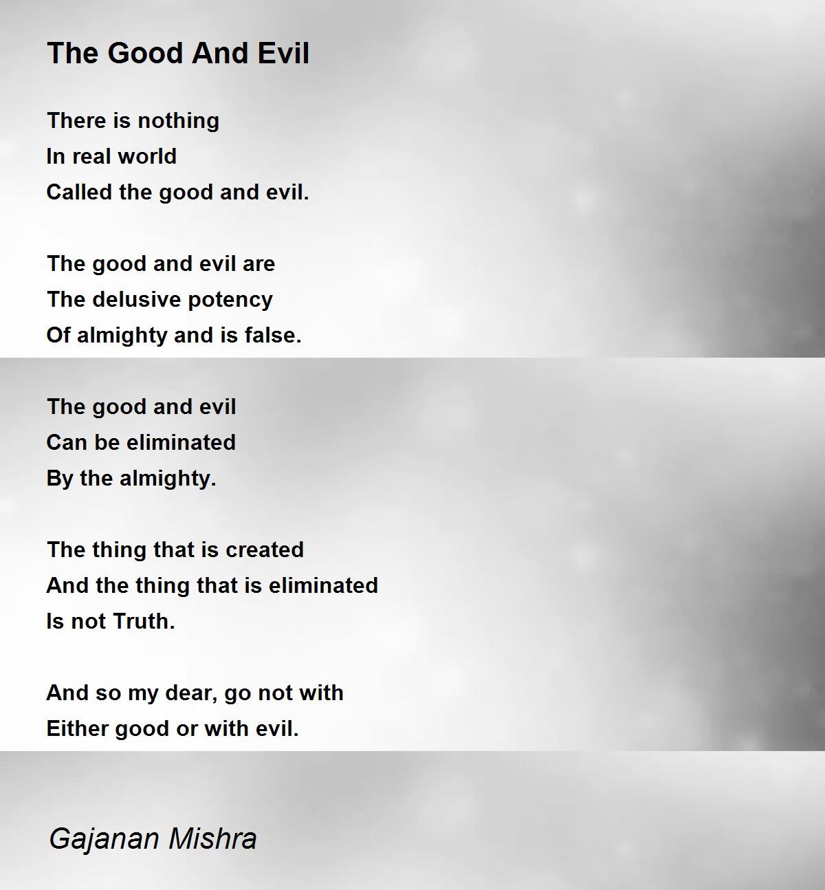 The Good And Evil Poem By Gajanan Mishra