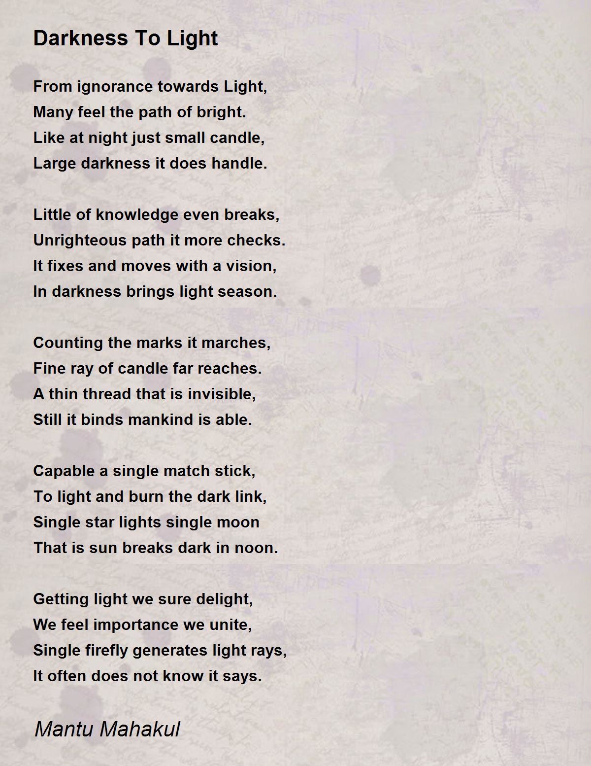 Darkness To Light Poem By Mantu Mahakul