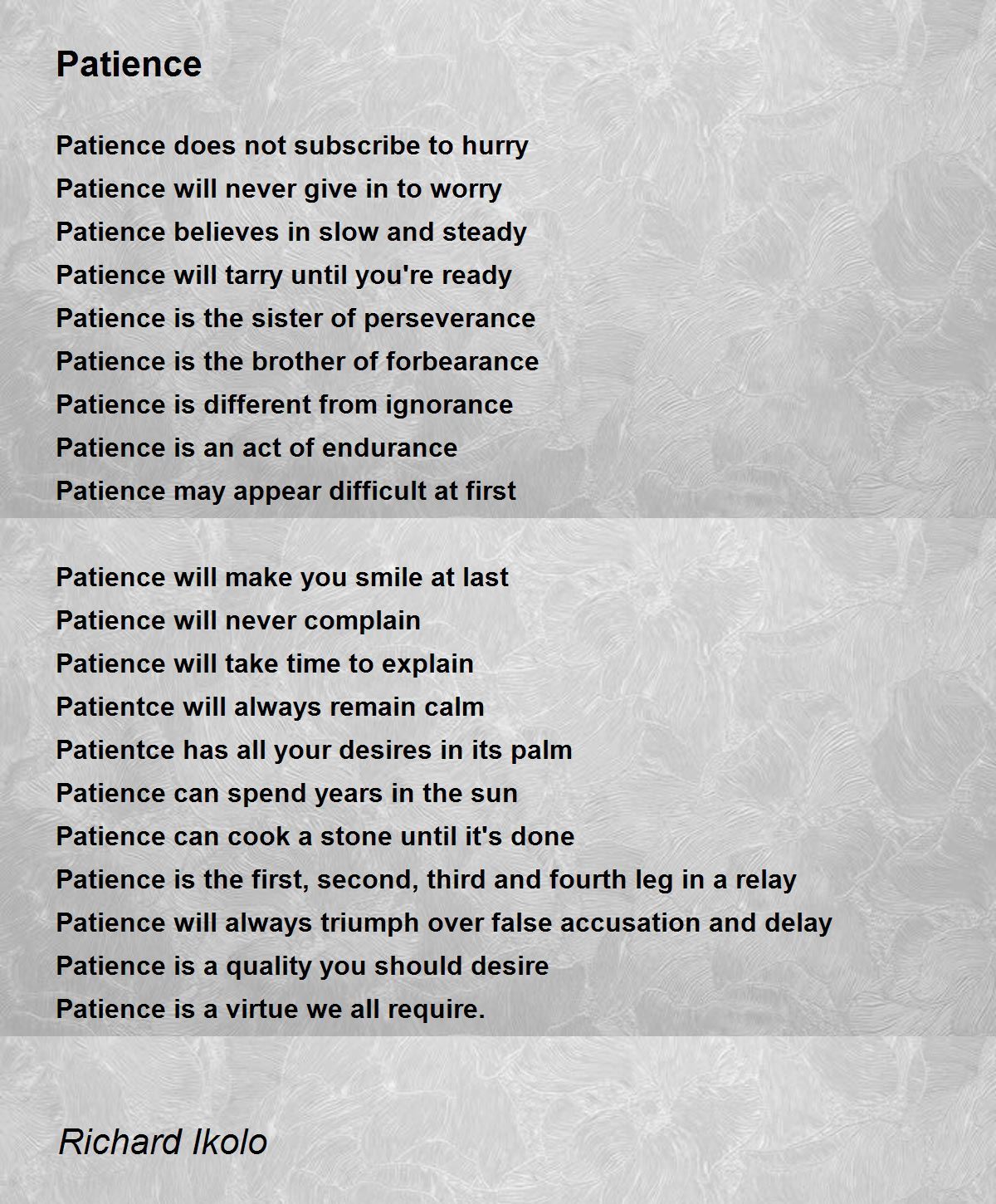 Patience Poem By Richard Ikolo