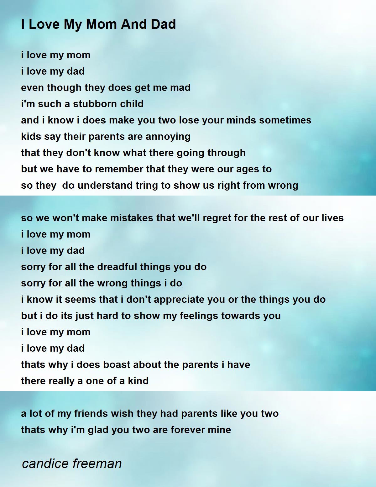 Why I Love My Mom And Dad Poem