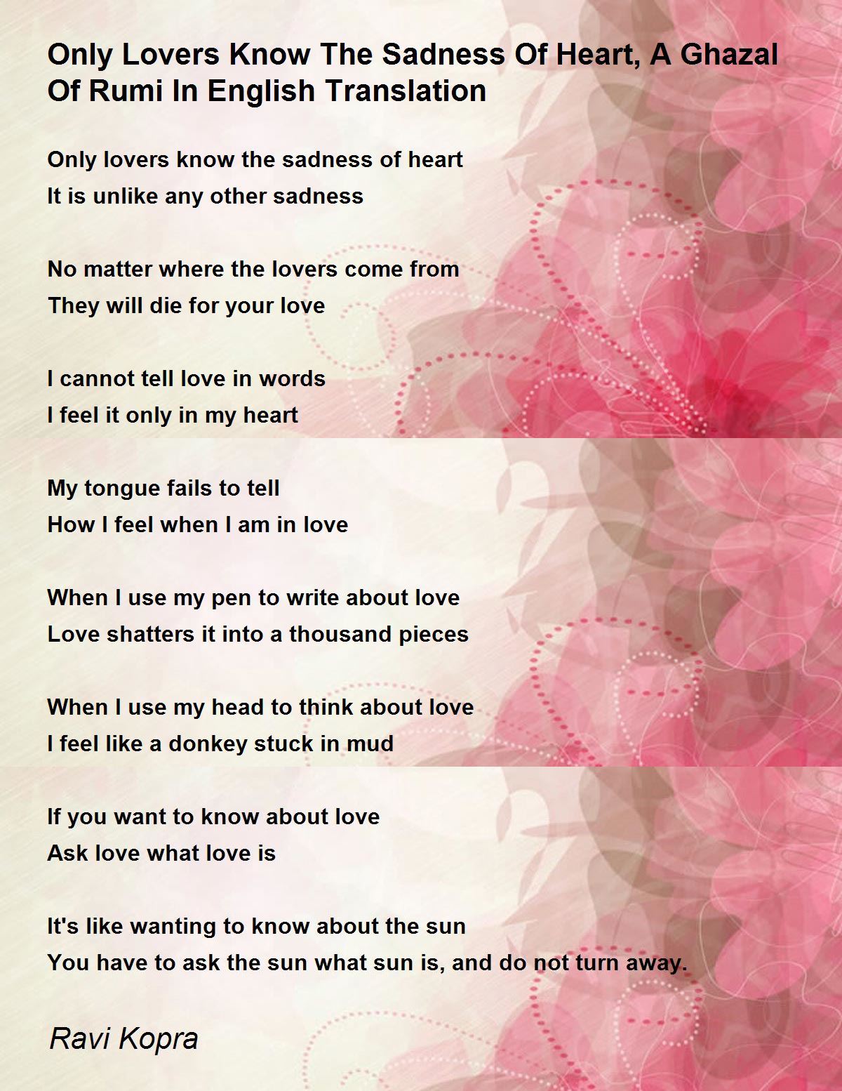 Only Lovers Know The Sadness Of Heart, A Ghazal Of Rumi In English ...