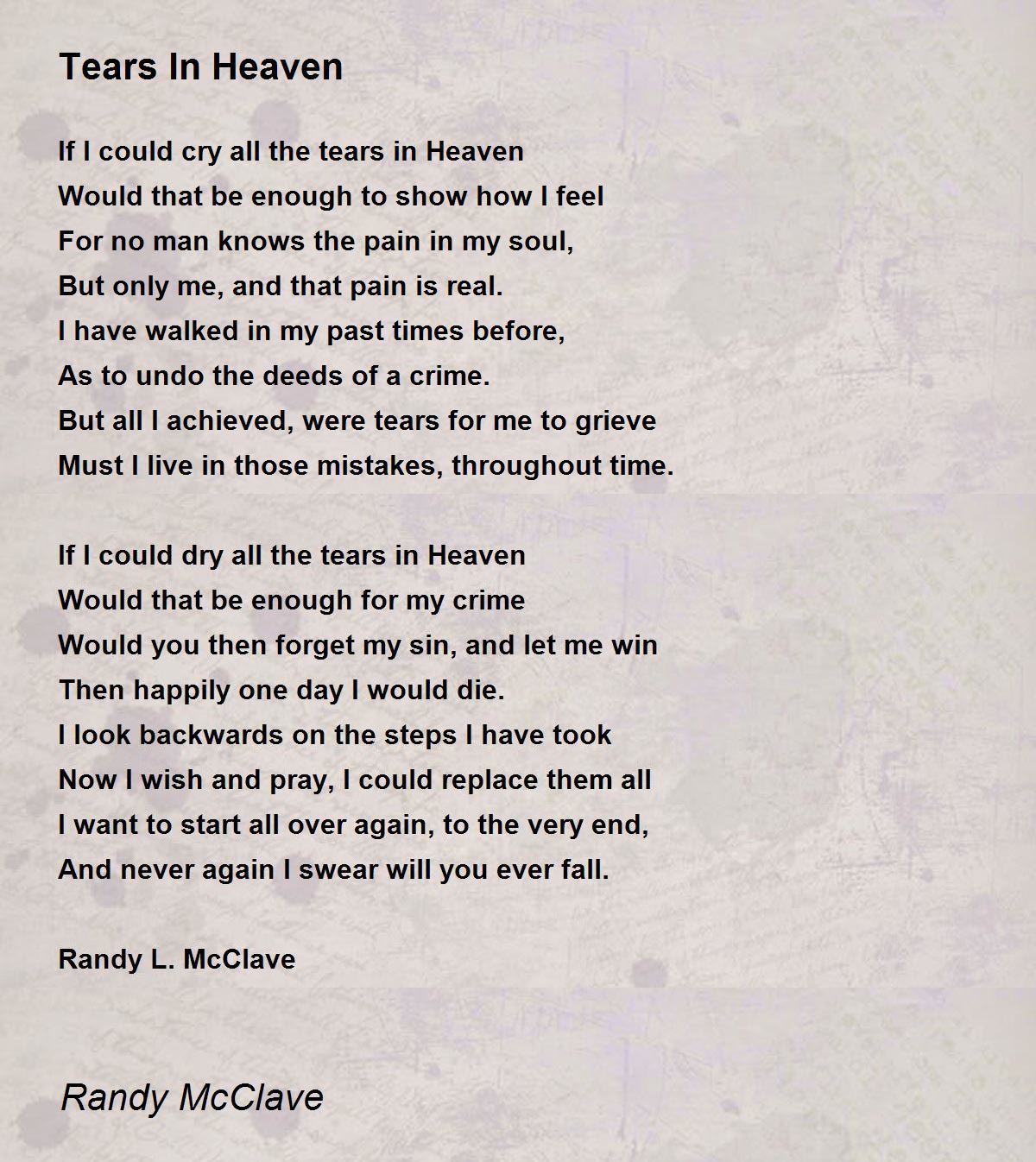 Tears In Heaven - Tears In Heaven Poem by Randy McClave