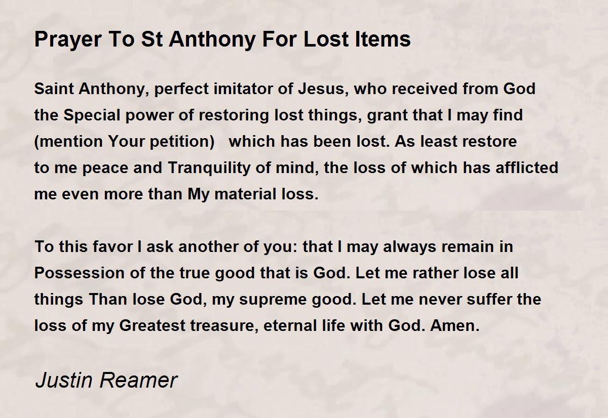 Prayer To St Anthony For Lost Items - Prayer To St Anthony For ...