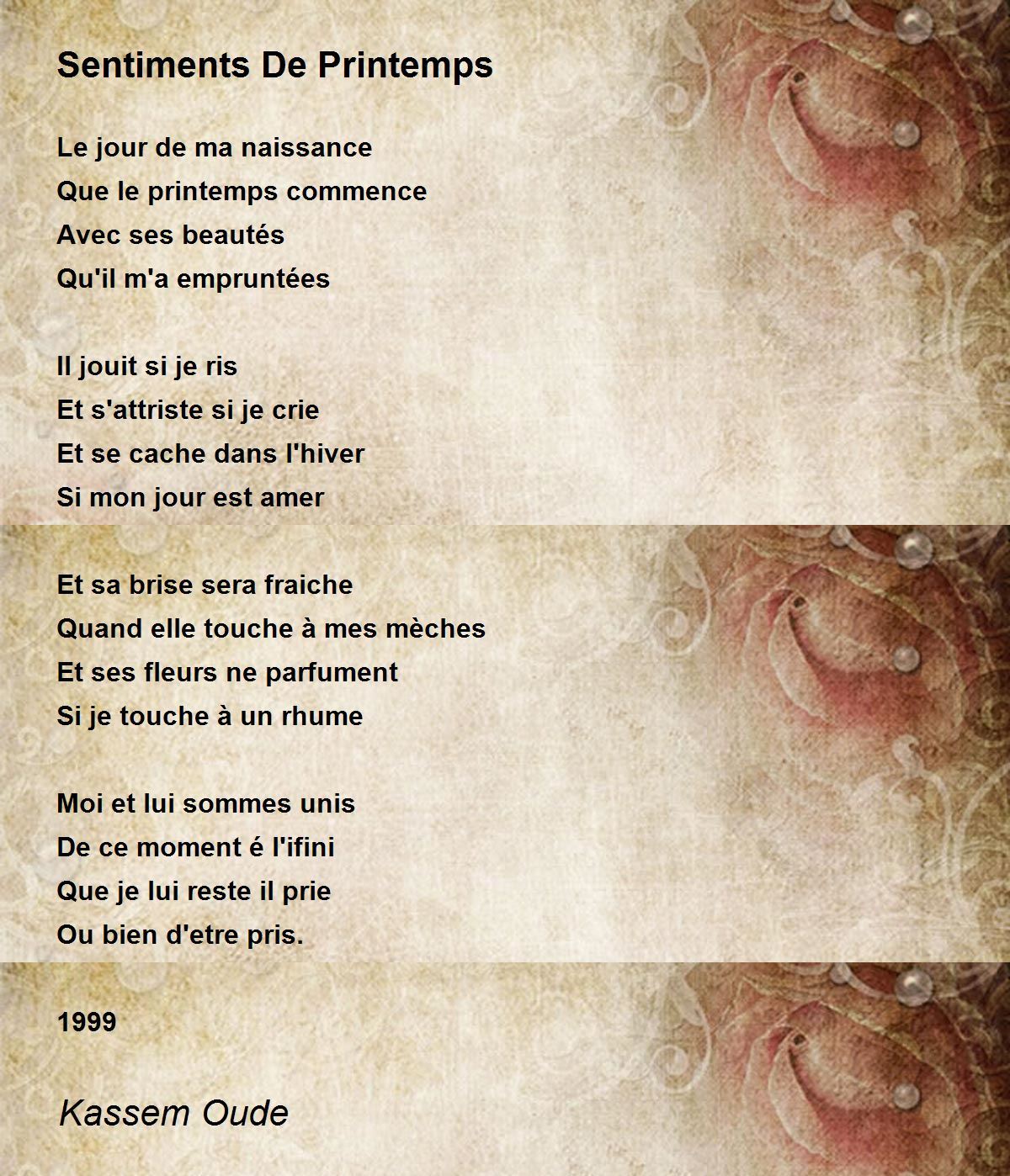 Sentiments De Printemps - Sentiments De Printemps Poem by Kassem Oude