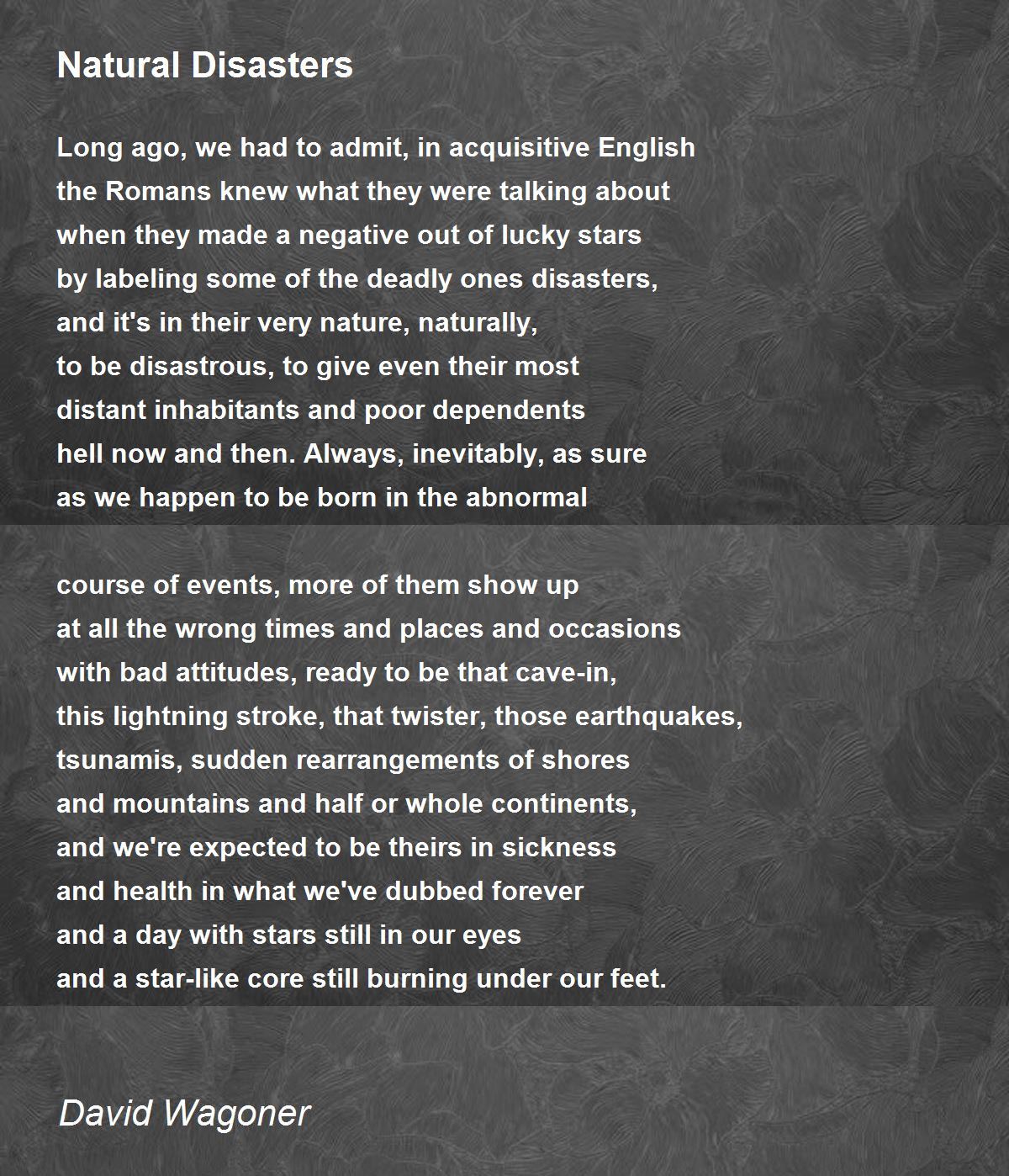 Natural Disasters Poem By David Wagoner