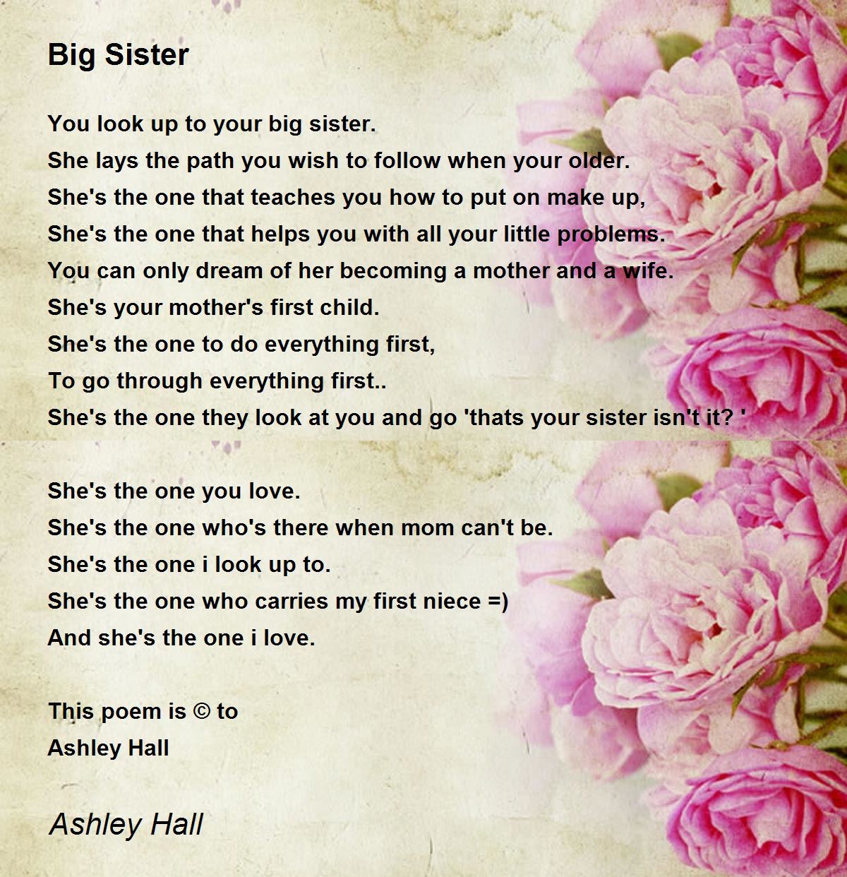 to my big sister poems