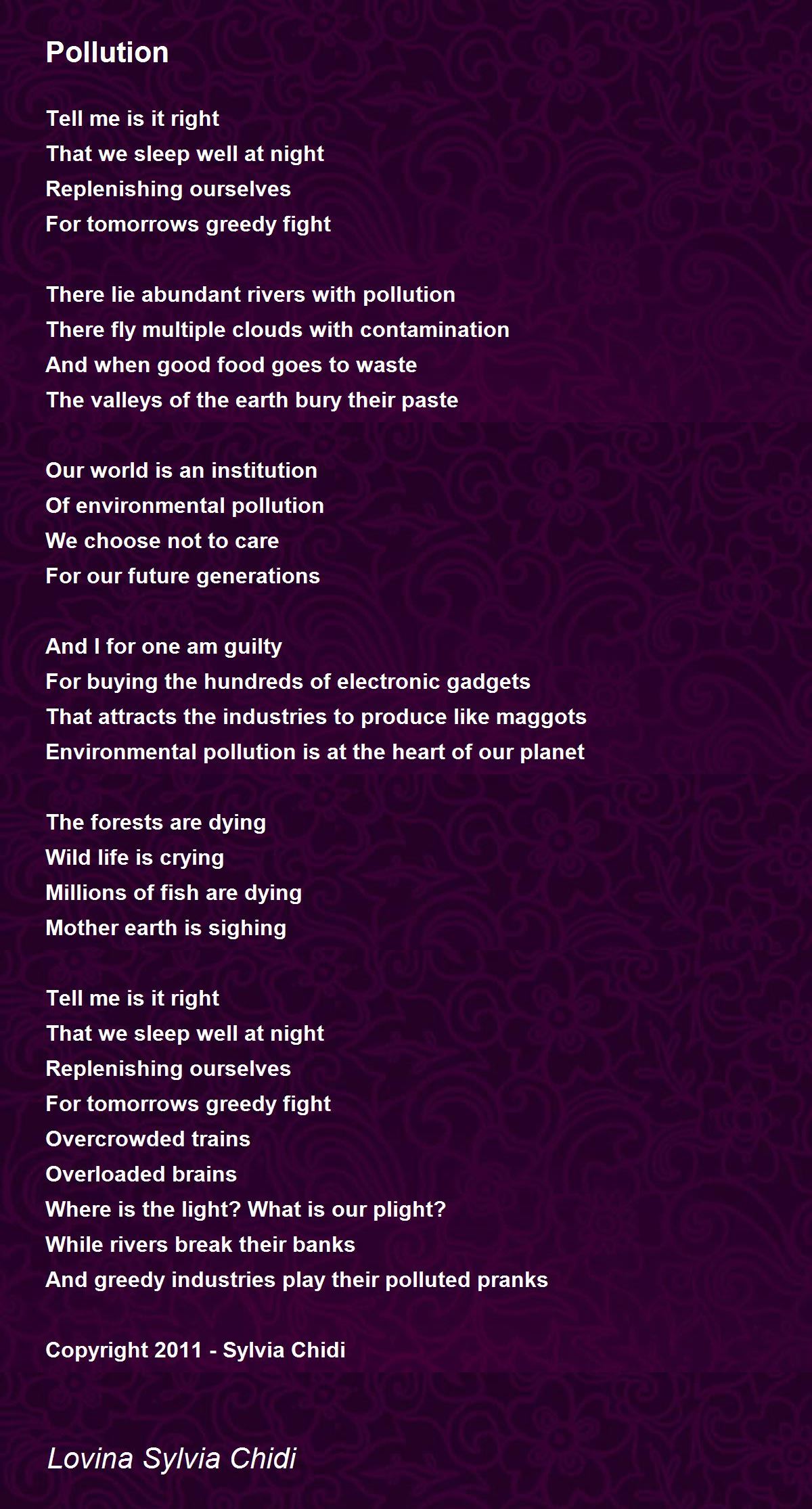 Pollution Poem By Sylvia Chidi