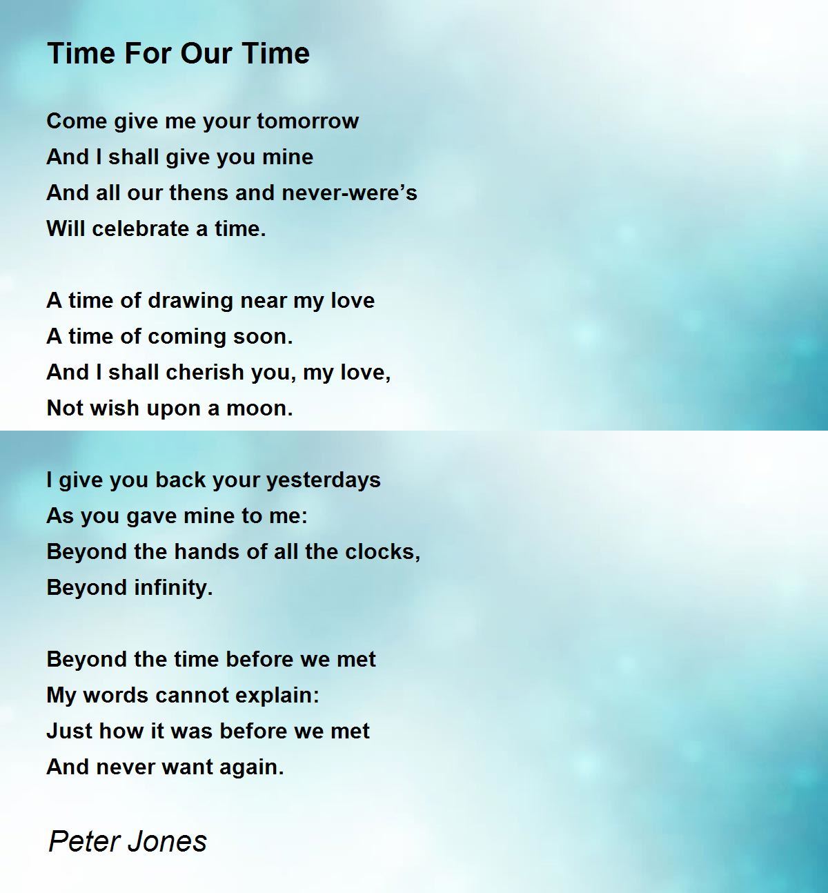 Time For Our Time - Time For Our Time Poem by Peter Jones