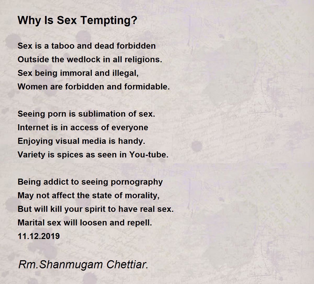 1200px x 1086px - Why Is Sex Tempting? - Why Is Sex Tempting? Poem by Rm. Shanmugam Chettiar