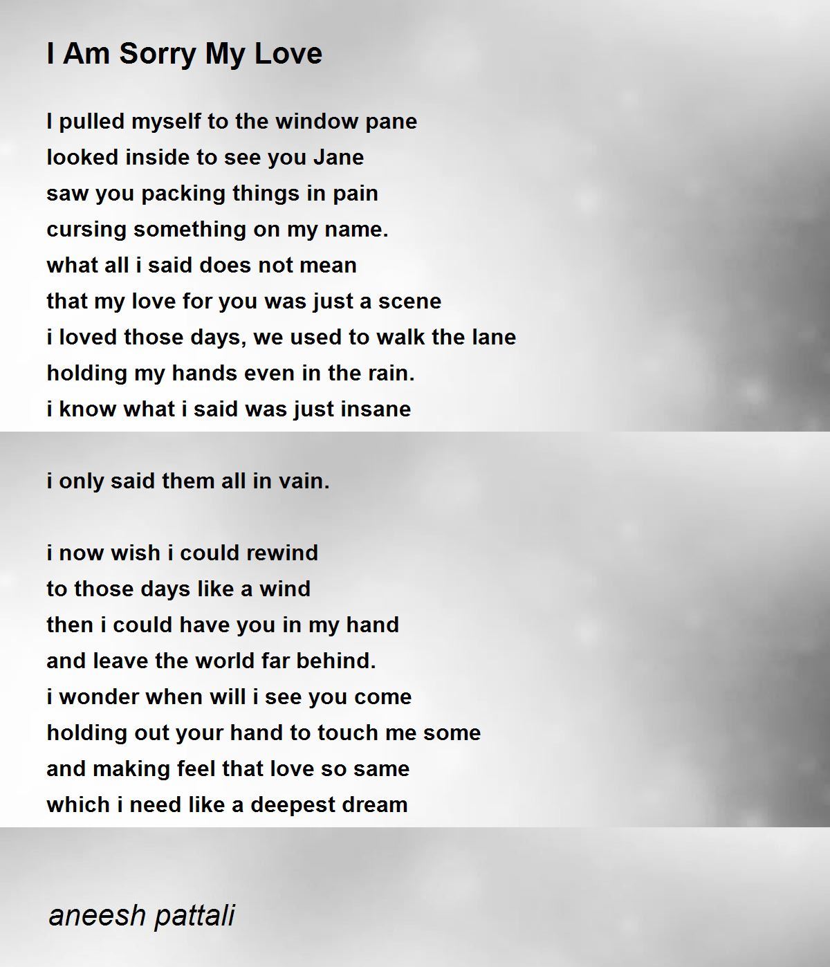 I Am Sorry My Love - I Am Sorry My Love Poem by aneesh pattali