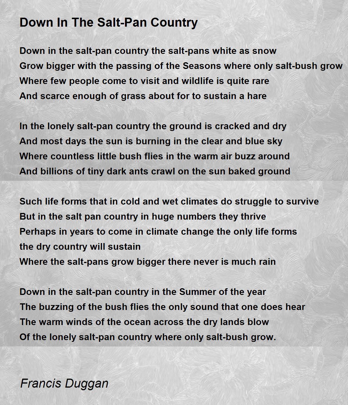 Down In The Salt-Pan Country - Down In The Salt-Pan Country Poem by Francis  Duggan