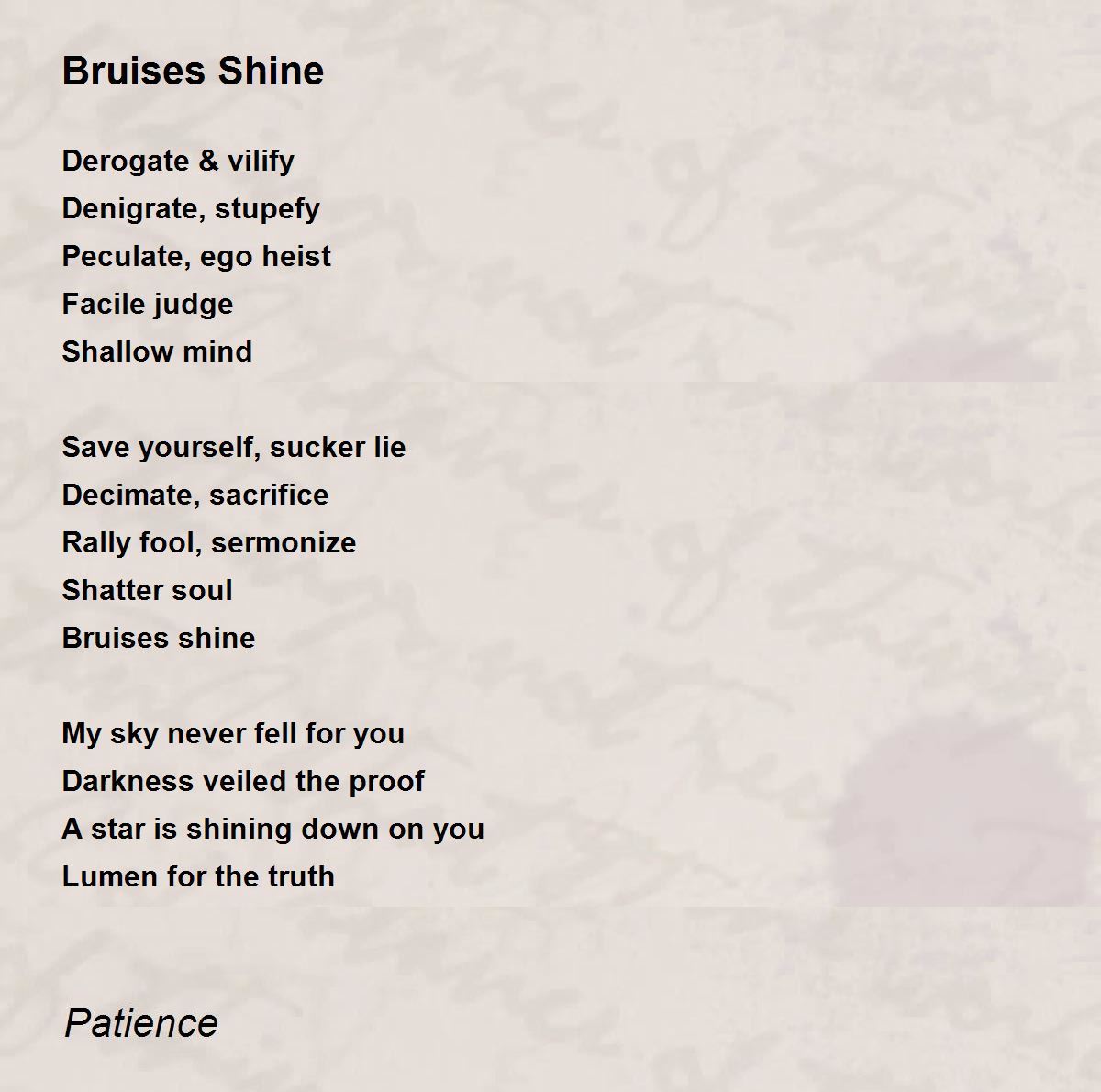 Bruises Shine - Bruises Shine Poem by Patience