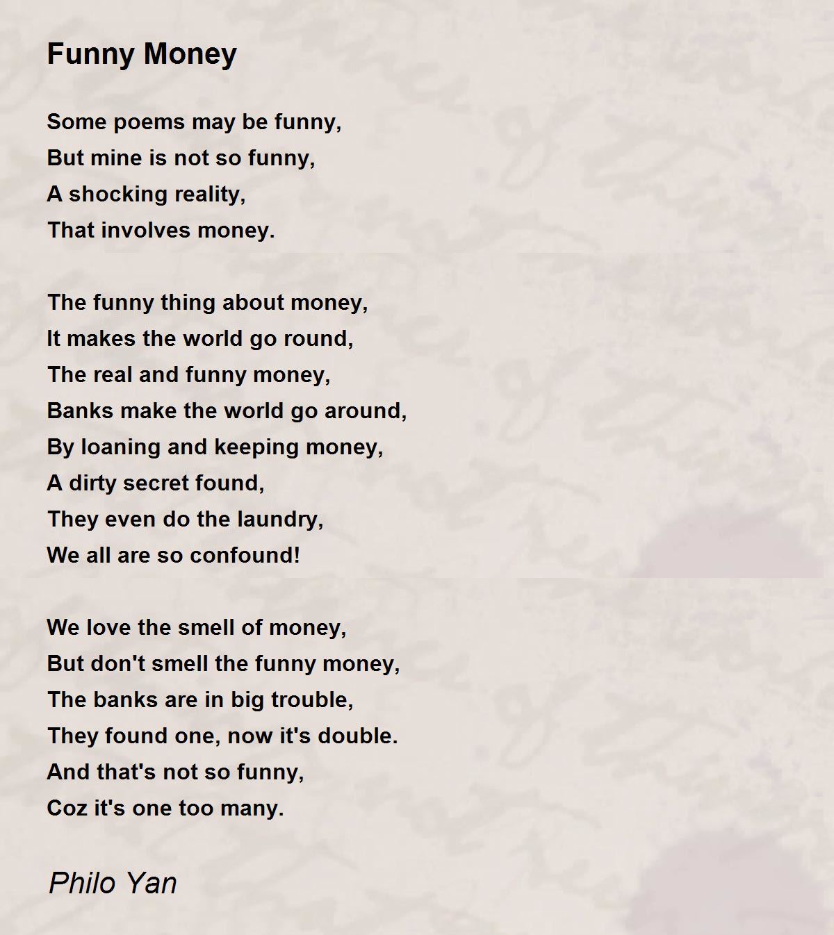 Funny Money - Funny Money Poem by Philo Yan