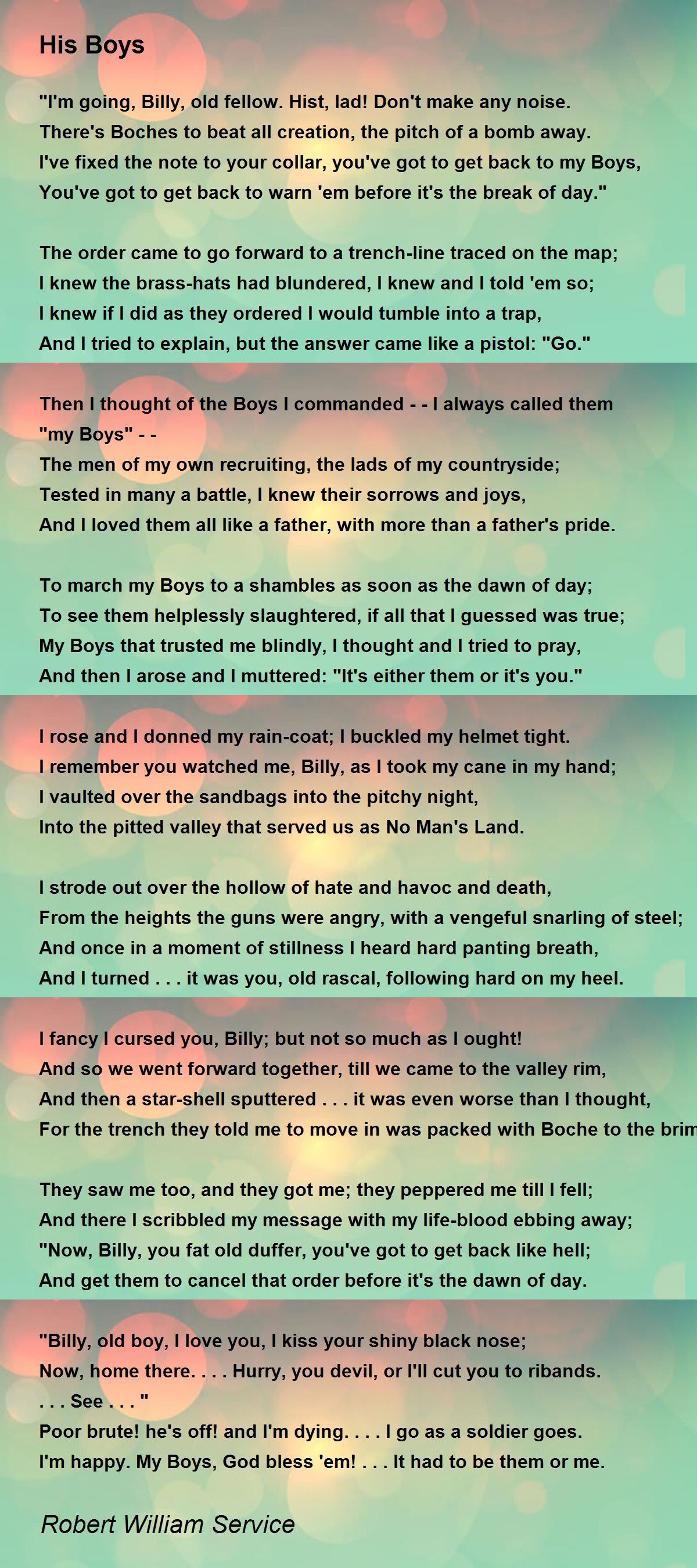 His Boys - His Boys Poem by Robert William Service