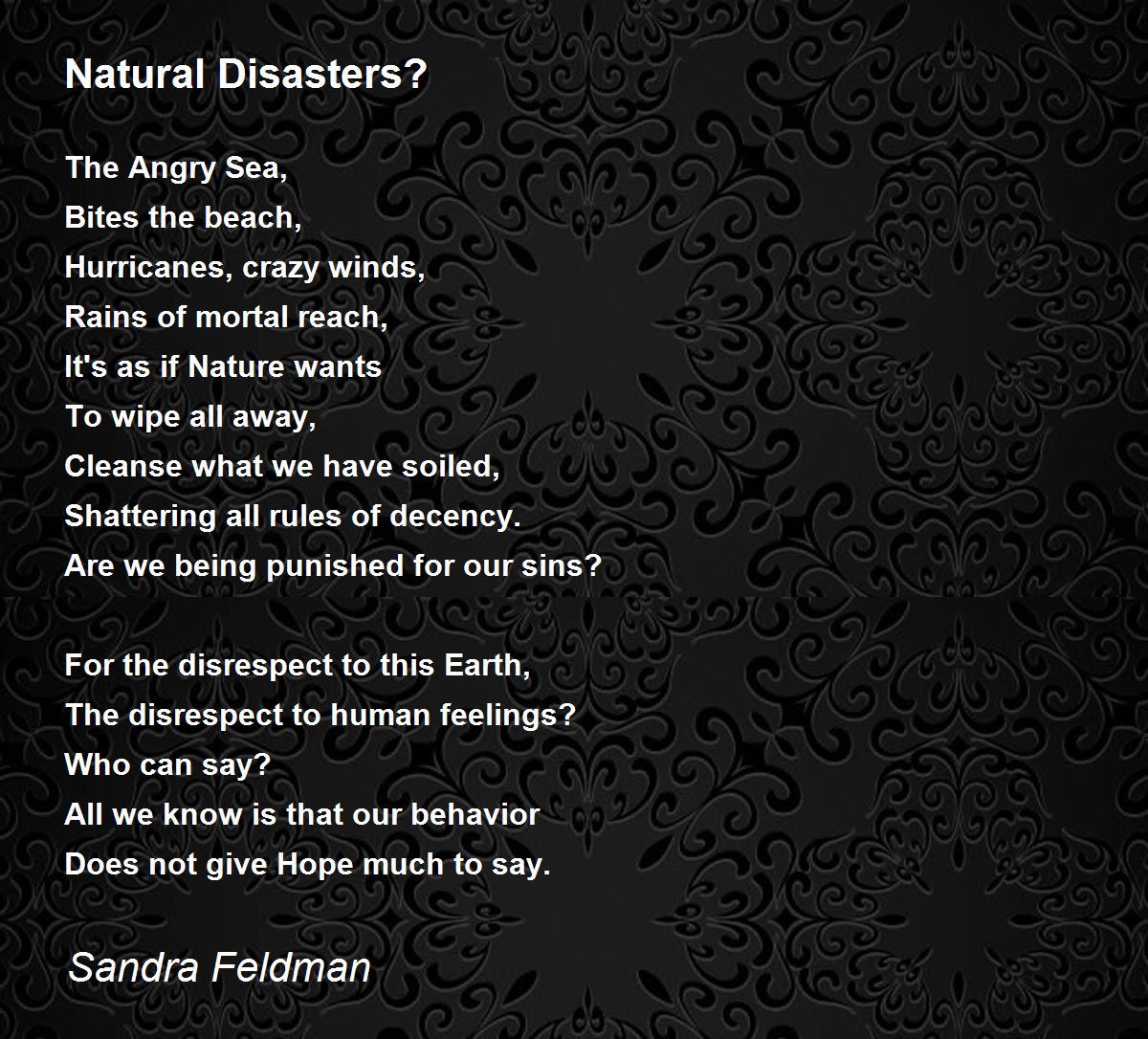 Natural Disasters Poem By Sandra Feldman
