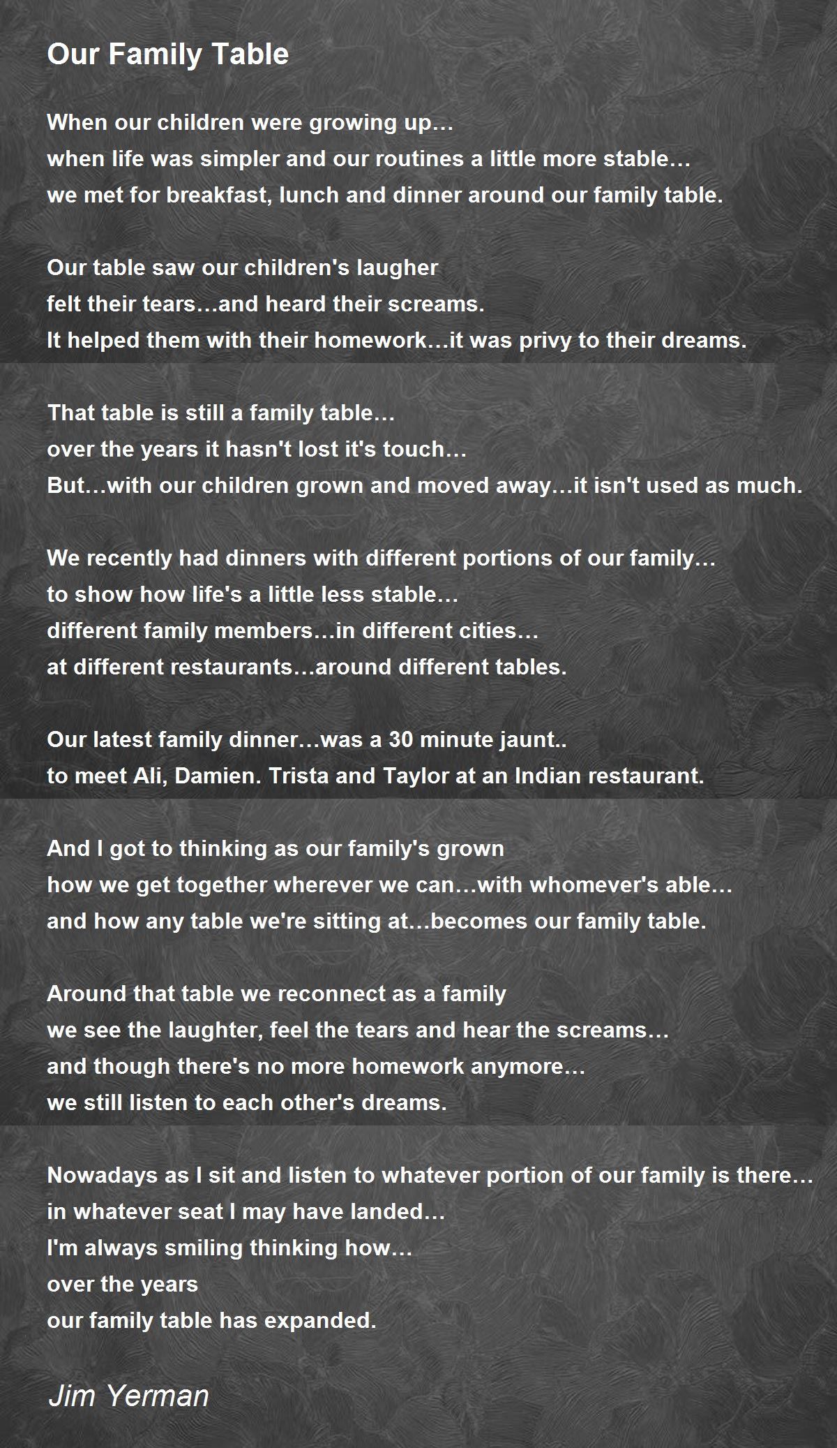 Our Family Table - Our Family Table Poem by Jim Yerman