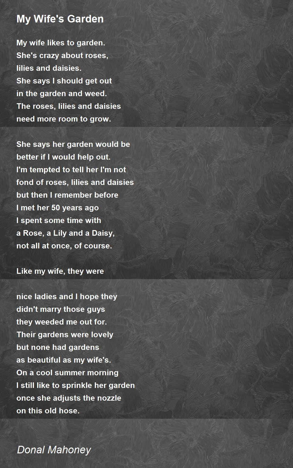 My Wifes Garden Poem by Donal Mahoney