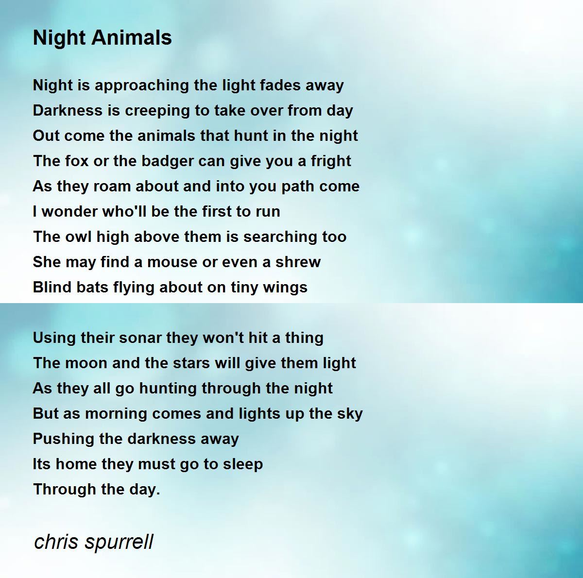 Night Animals - Night Animals Poem by chris spurrell