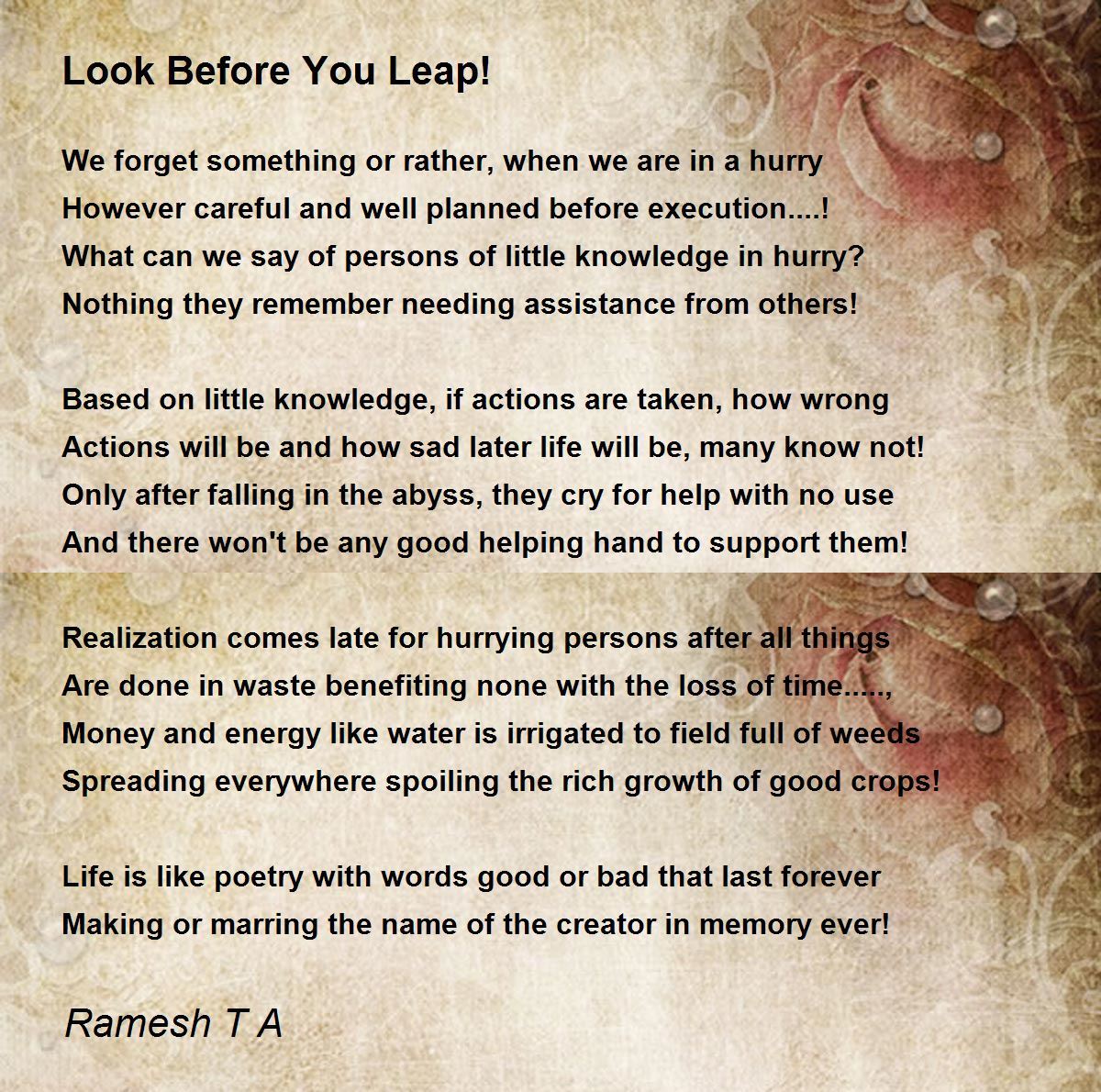 Look Before You Leap Meaning - Poem Analysis