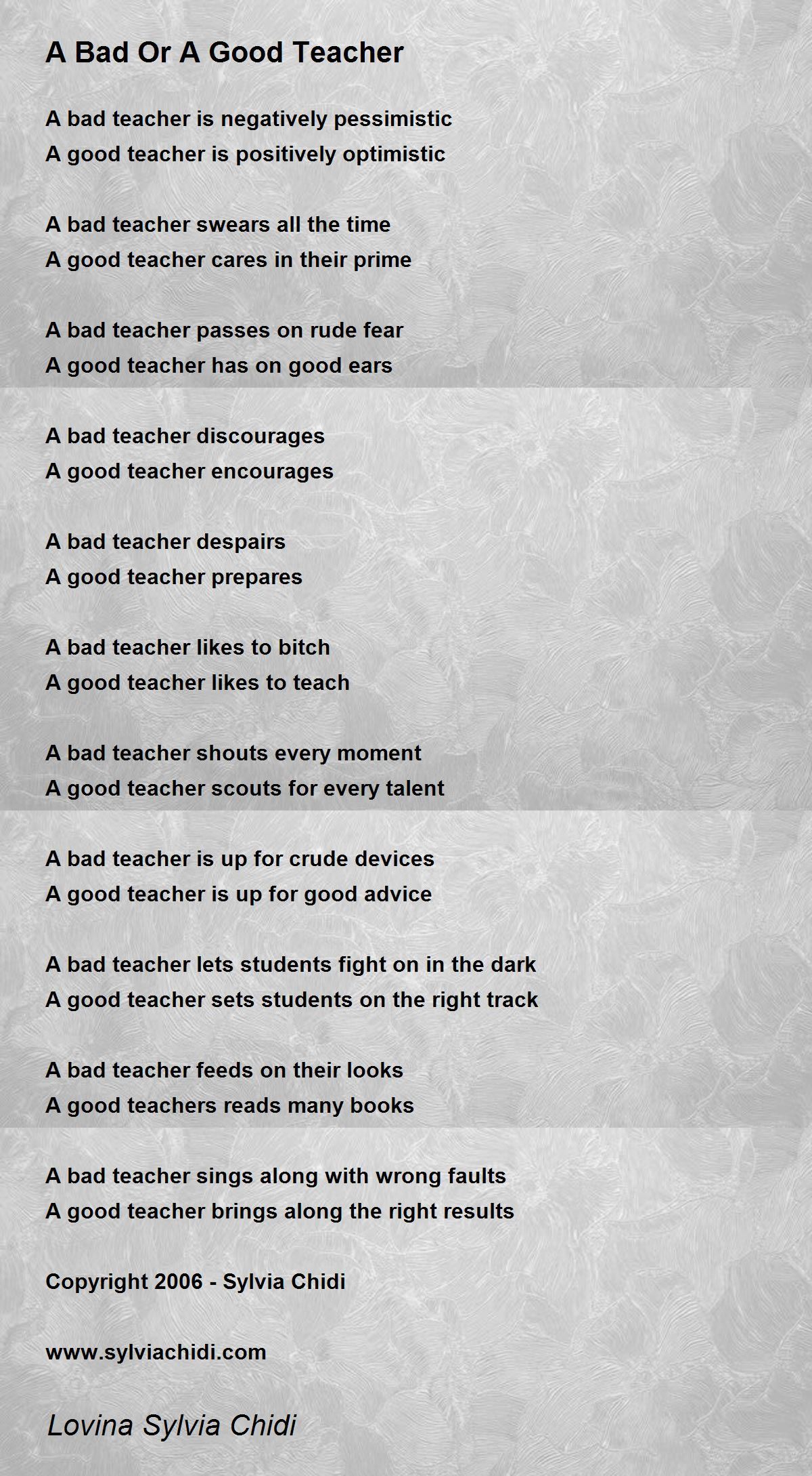 difference between good teacher and bad teacher