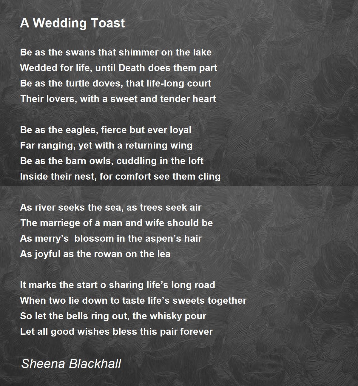 A Wedding Toast Poem By Sheena Blackhall