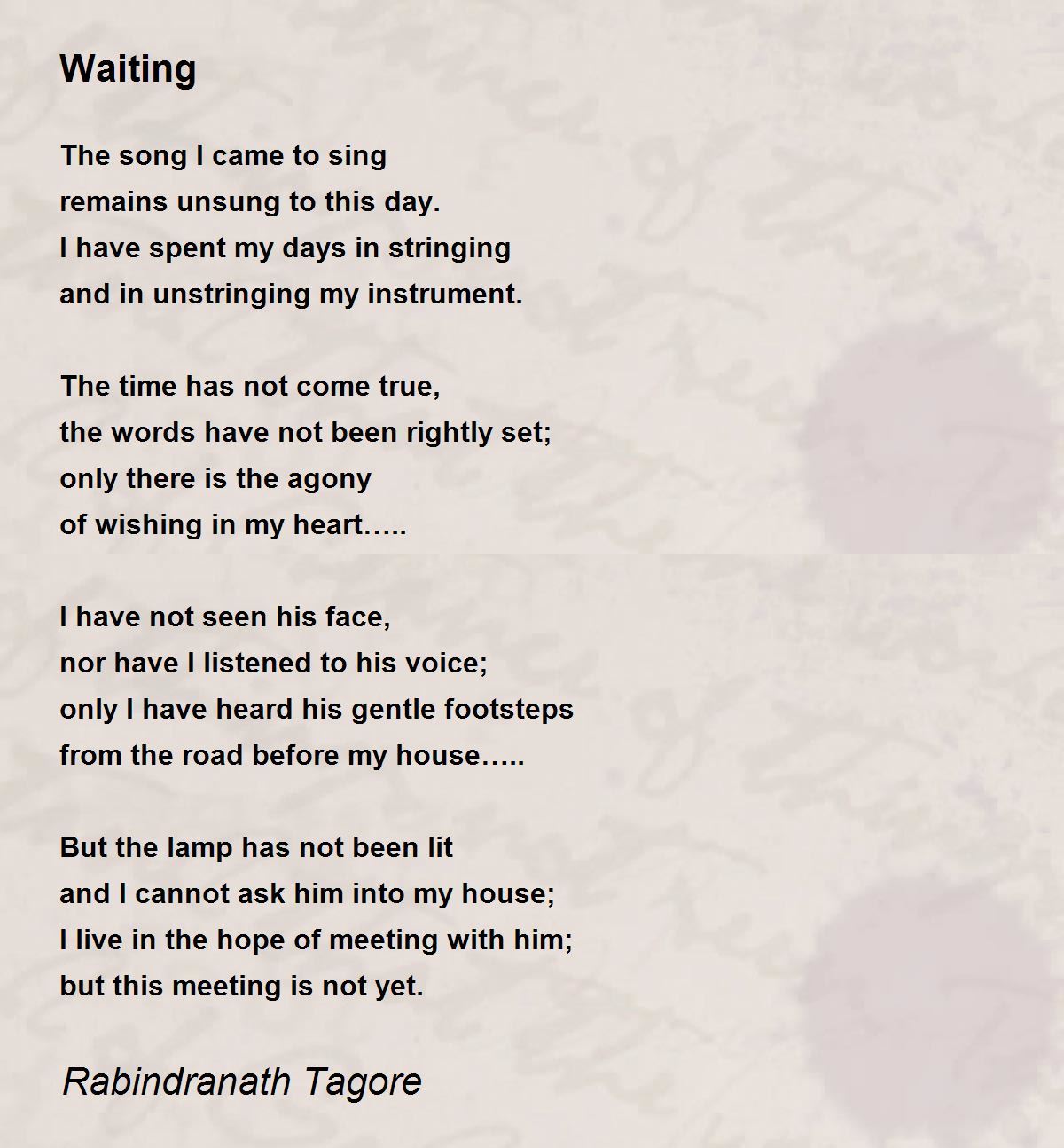 Waiting - Waiting Poem by Rabindranath Tagore