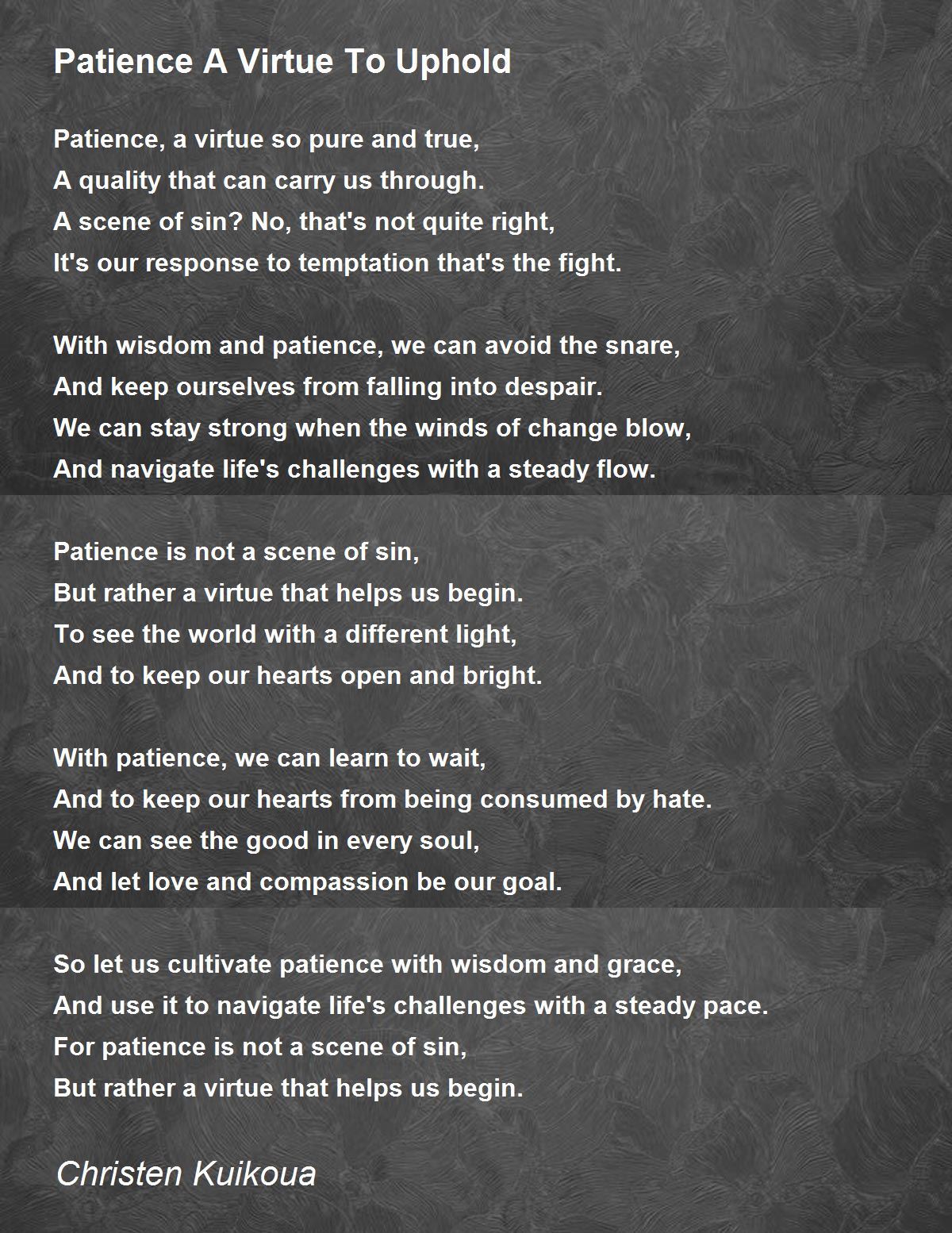 Virtue To Uphold Poem By Christen Kuikoua