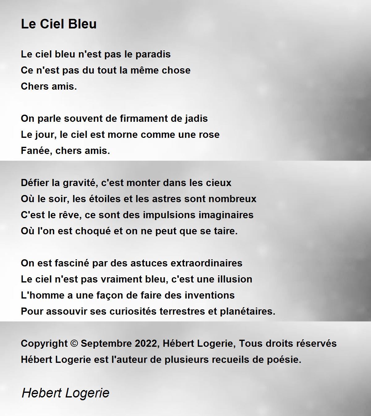 Le Ciel Bleu - Le Ciel Bleu Poem by Hebert Logerie