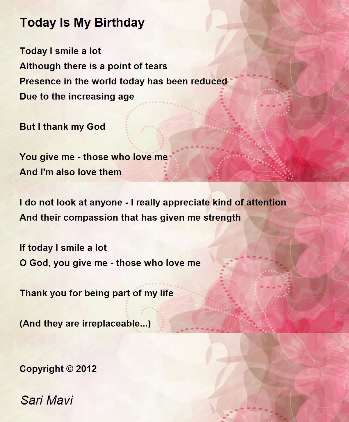 Today Is My Birthday - Today Is My Birthday Poem by Sari Mavi