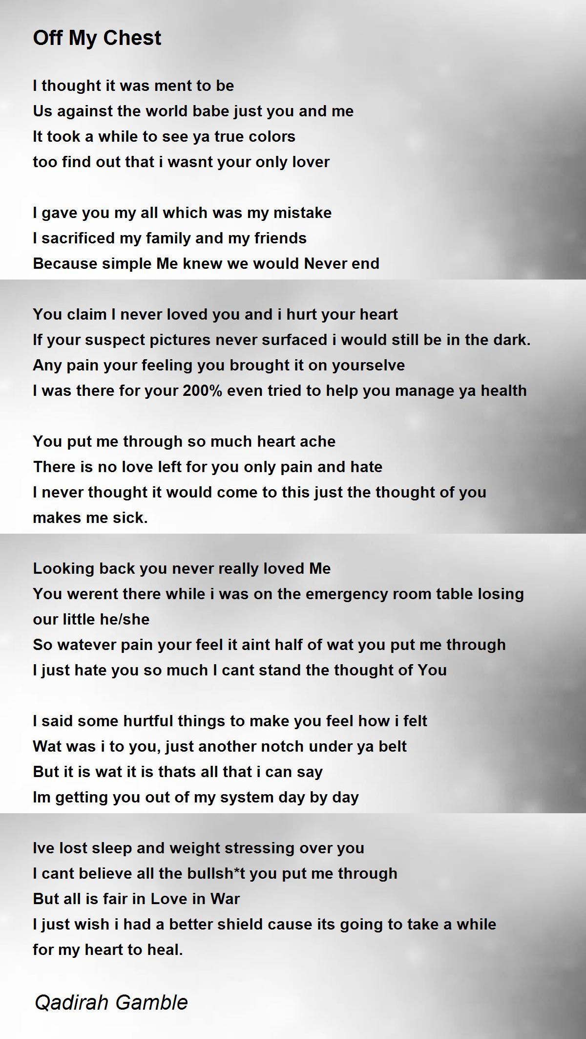 Off My Chest - Off My Chest Poem by Qadirah Gamble