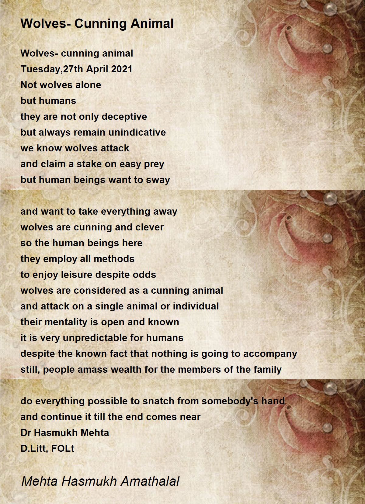 Wolves- Cunning Animal - Wolves- Cunning Animal Poem by Mehta Hasmukh  Amathaal