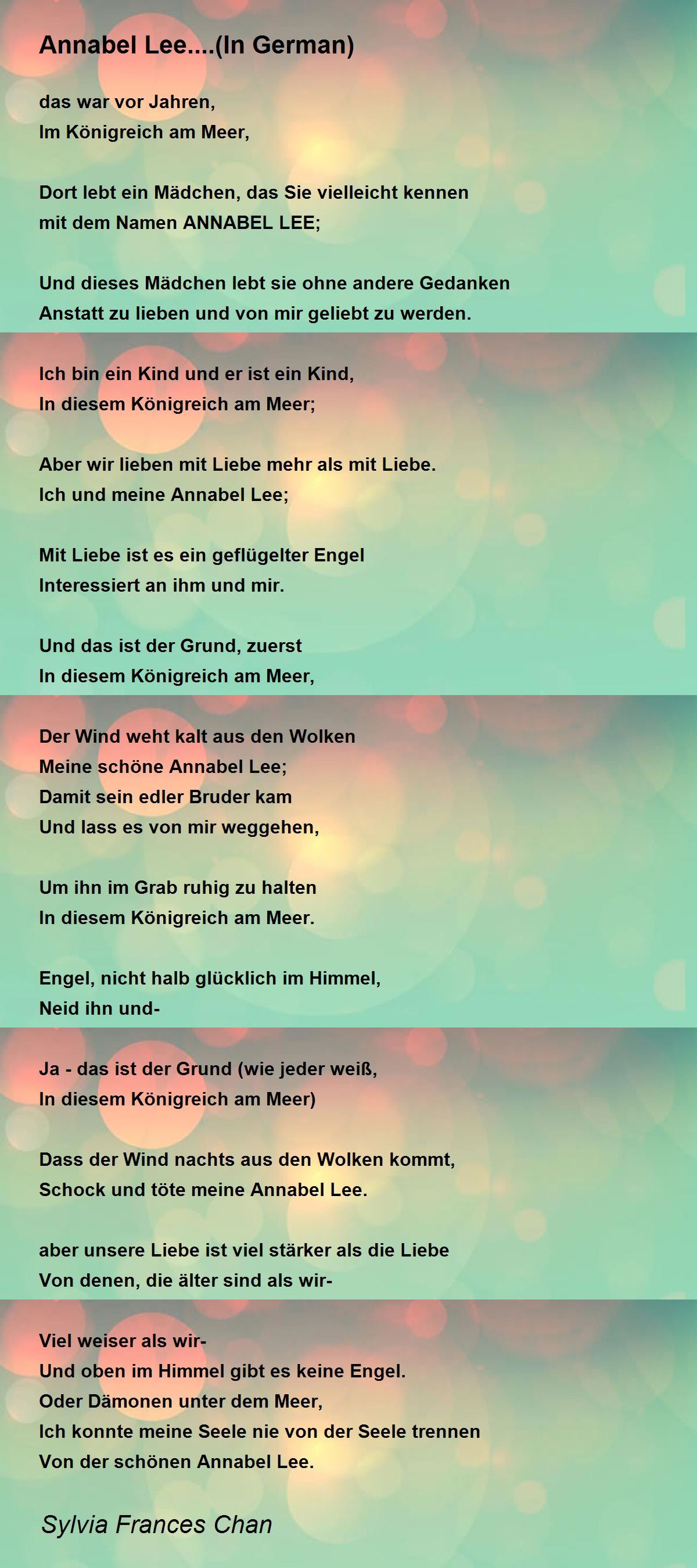 Annabel Lee....(In German) - Annabel Lee....(In German) Poem by Sylvia  Frances Chan