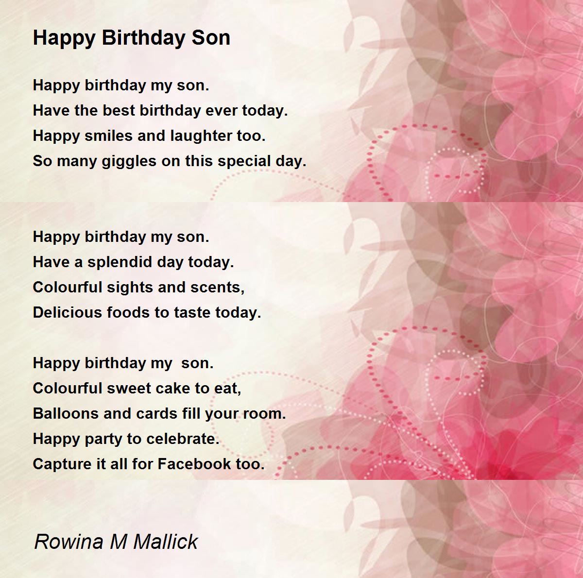 Happy Birthday Son - Happy Birthday Son Poem by Rose Mathew