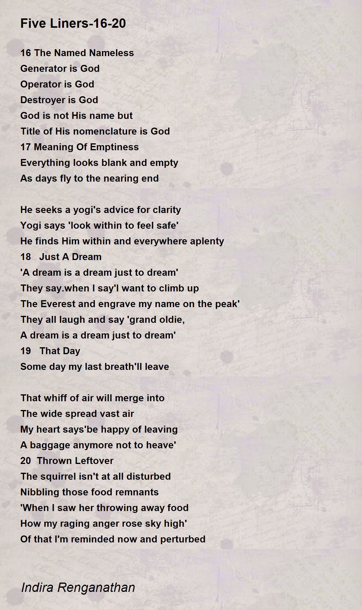 Poem By Indira Renganathan